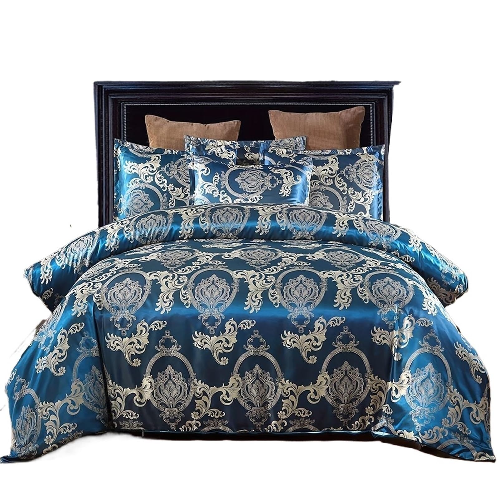 Sateen Jacquard Bedding Set All Season Hotel Style Duvet Cover Elegant Bed Linen Palace Inspired Home Decor(Blue,2PC 135X200CM)