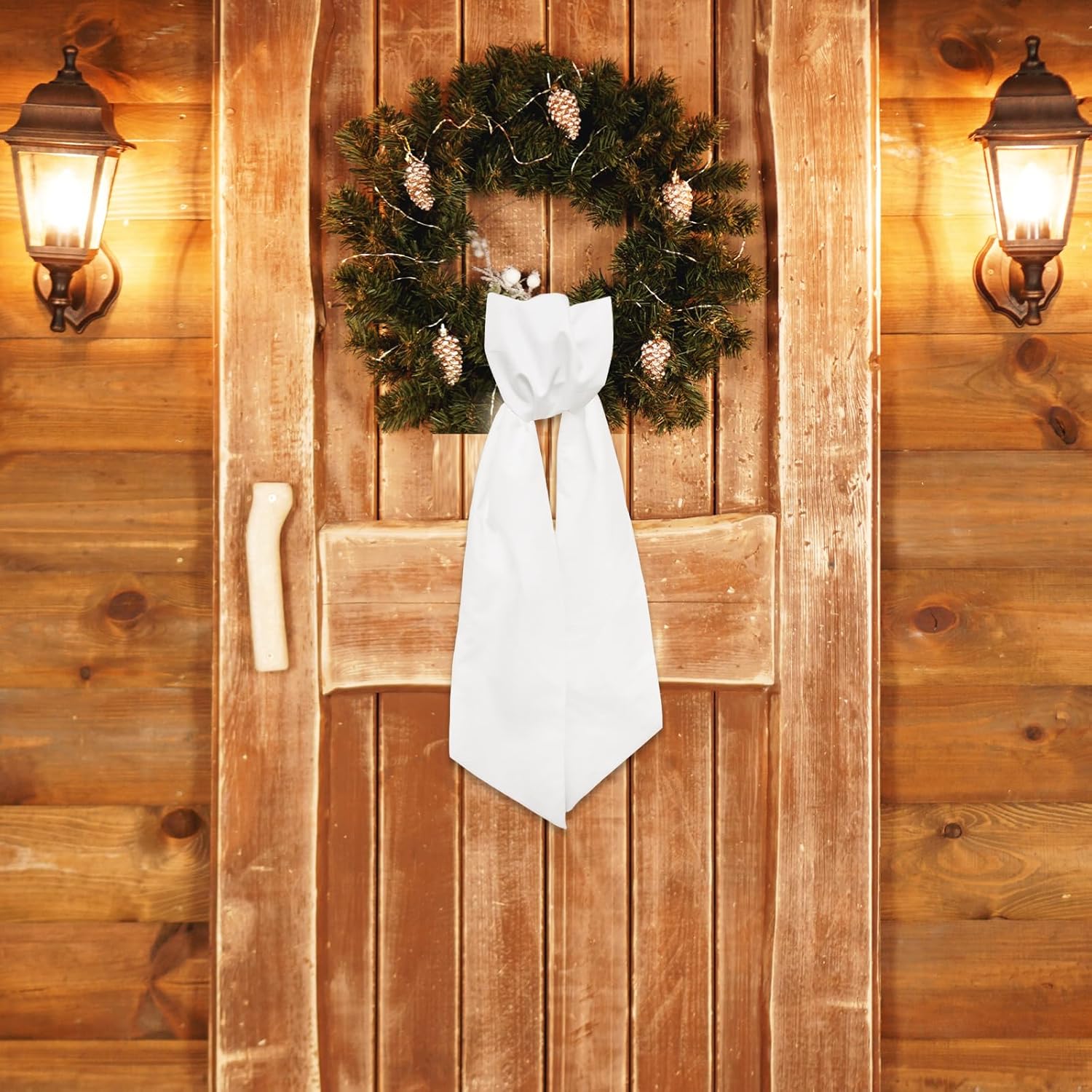10 Pieces Christmas Wreath Sash for Front Door, Winter White Cotton Ribbon Bow for Wreath Decorations