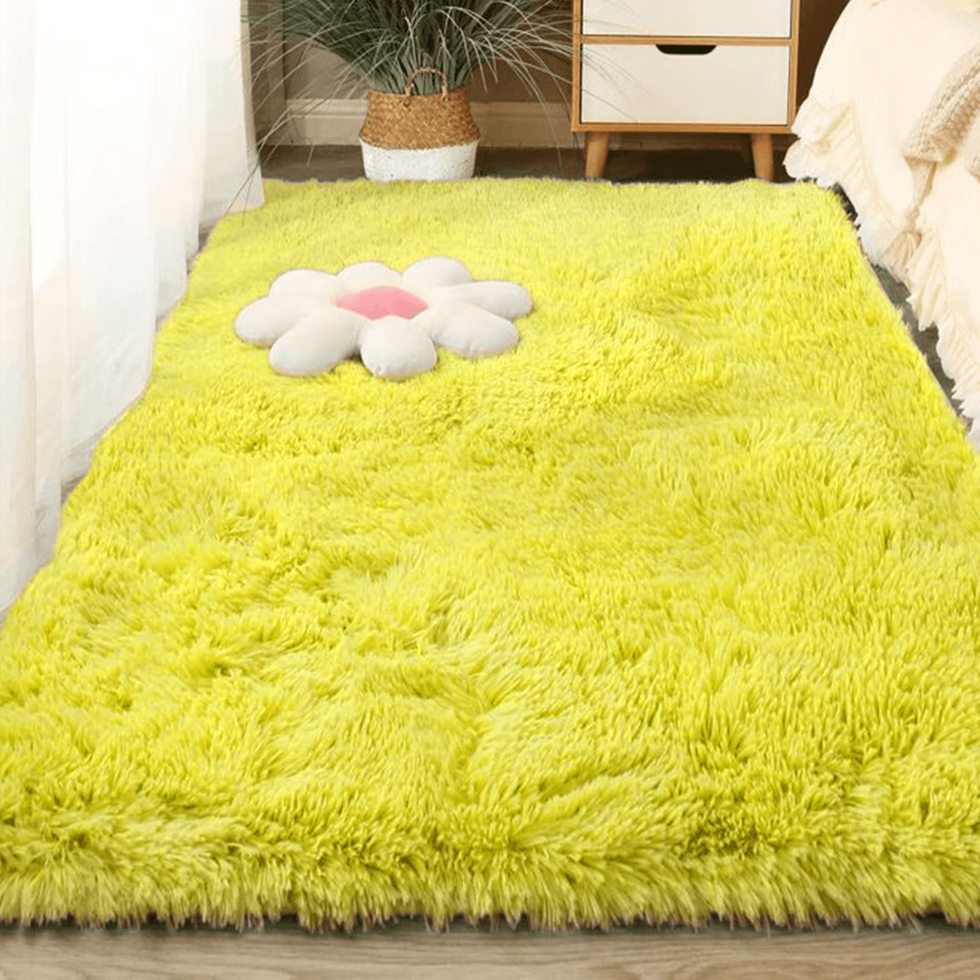 Tapis salon shaggy jaune 240x450 cm pour une ambiance de chambre cosy