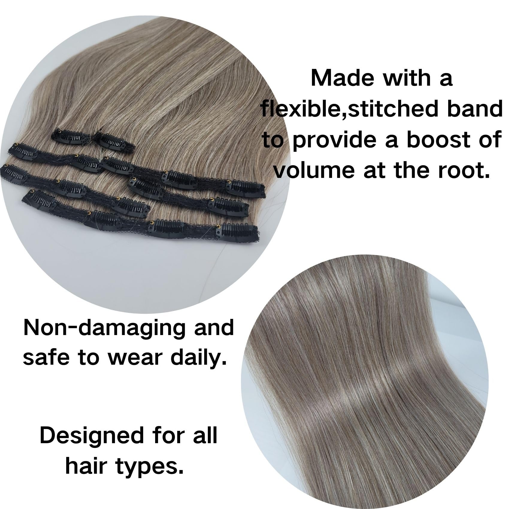 Amazon.com : Silver Gray Clip in Hair Extensions Seamless  display picture 1