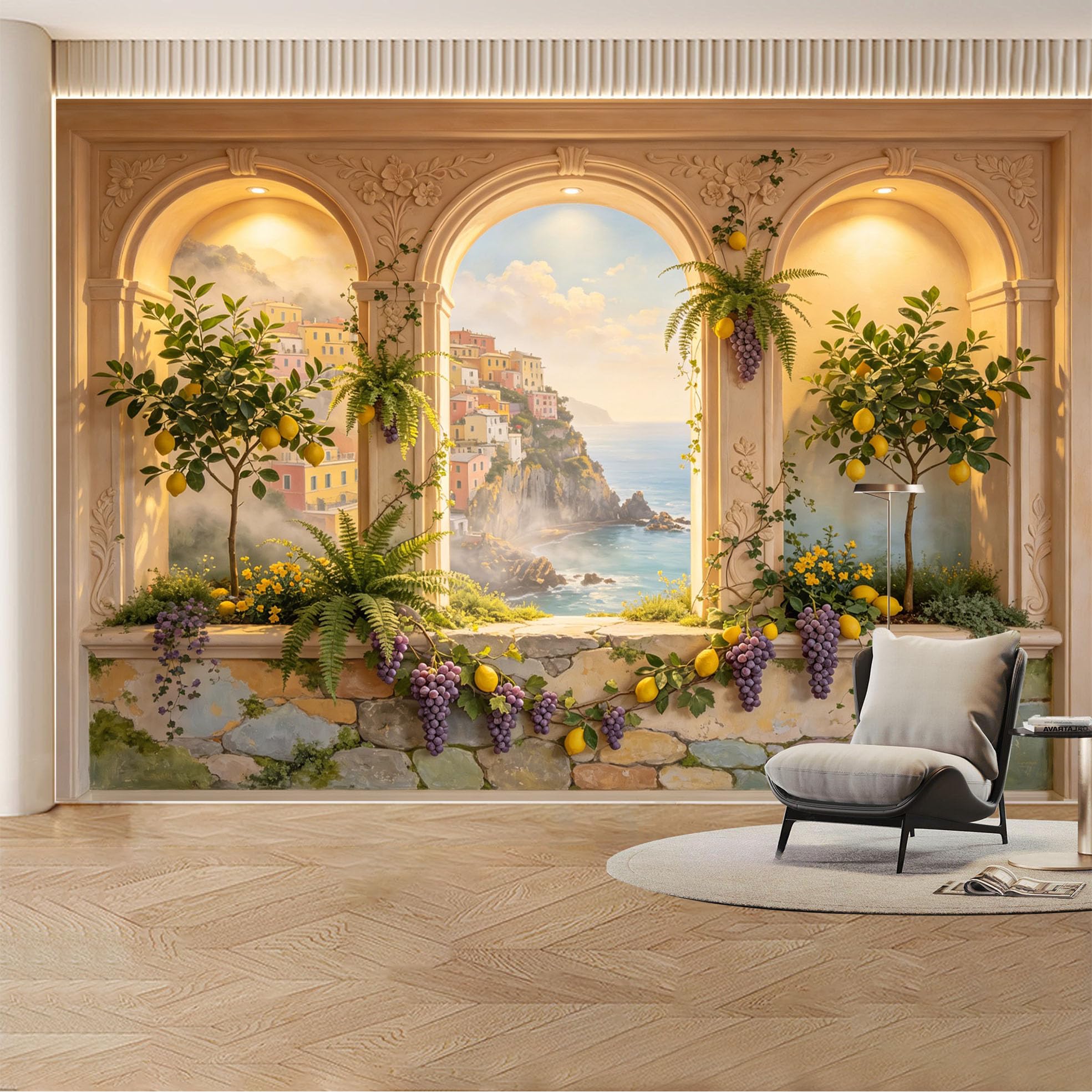 Kayorowalls Bh20260620061 Custom Wall Mural Wallpaper Coastal Village Landscape Nature Wall Decor Large Wall Art Mediterranean Sunset Luxury Removable Selfadhesive Large Photo For Living Room， Bedroom， Office