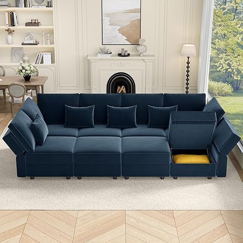 Miniatura 21 de Vesgantti - Sofás seccionales con asientos de almacenamiento, sofá seccional modular convertible en forma de L de 118" de 4 asientos y 2 otomanos,