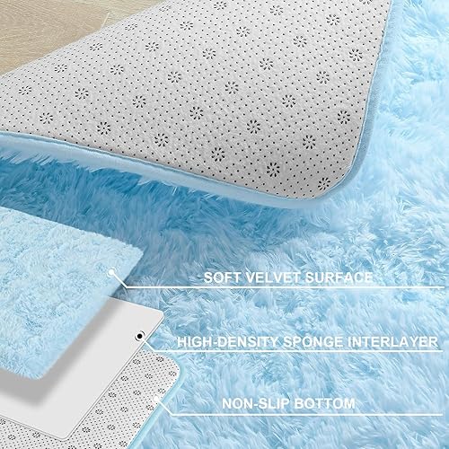 Miniatura 171 de Kelarea Alfombra de área para sala de estar, 3 x 5, antideslizante, color azul turquesa, esponjosa, suave, alfombra de felpa peluda para dormitorio