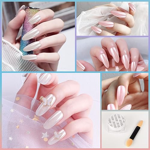 Miniatura 2 de Artdone 3 piezas de polvo de uñas de cromo perla blanca, polvo iridiscente Aurora metalizado efecto espejo pigmento perlado sirena pigmen para arte