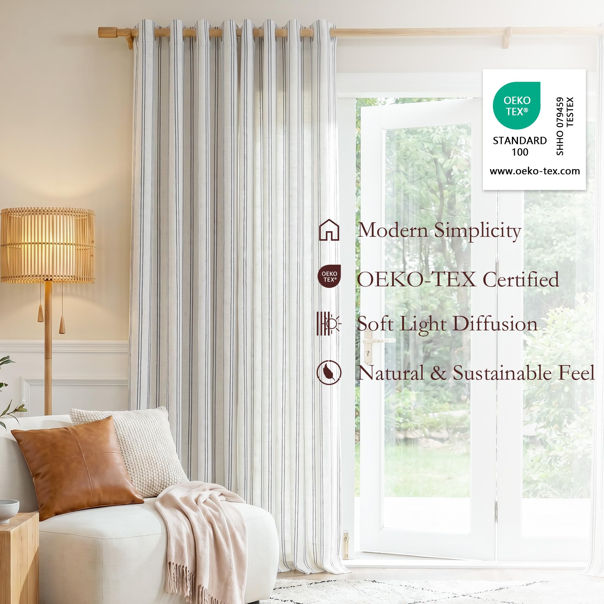 Vorhänge Gardinen Ösen Beige mit Schwarz Streifen Leinenoptik 245cm 2er