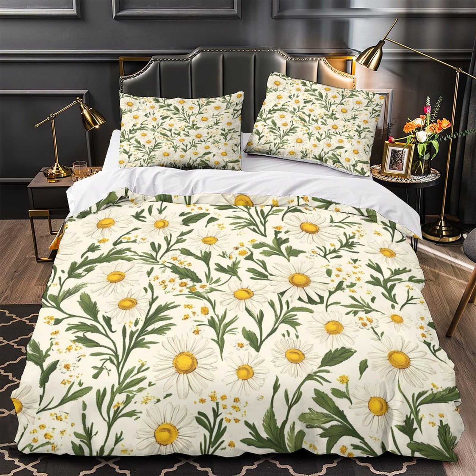 Parure de lit marguerite 135x200cm avec housse de couette fleurie en microfibre