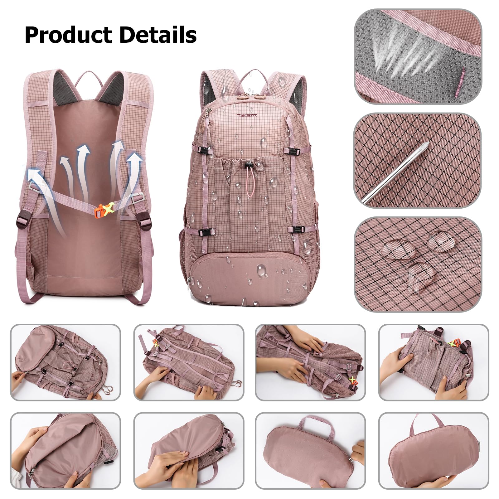 Zaino Pieghevole Zaino 20 L Leggero Impermeabile Zaini Hiking Backpack per Donna Uomo Campeggio Trekking Colore Caramello