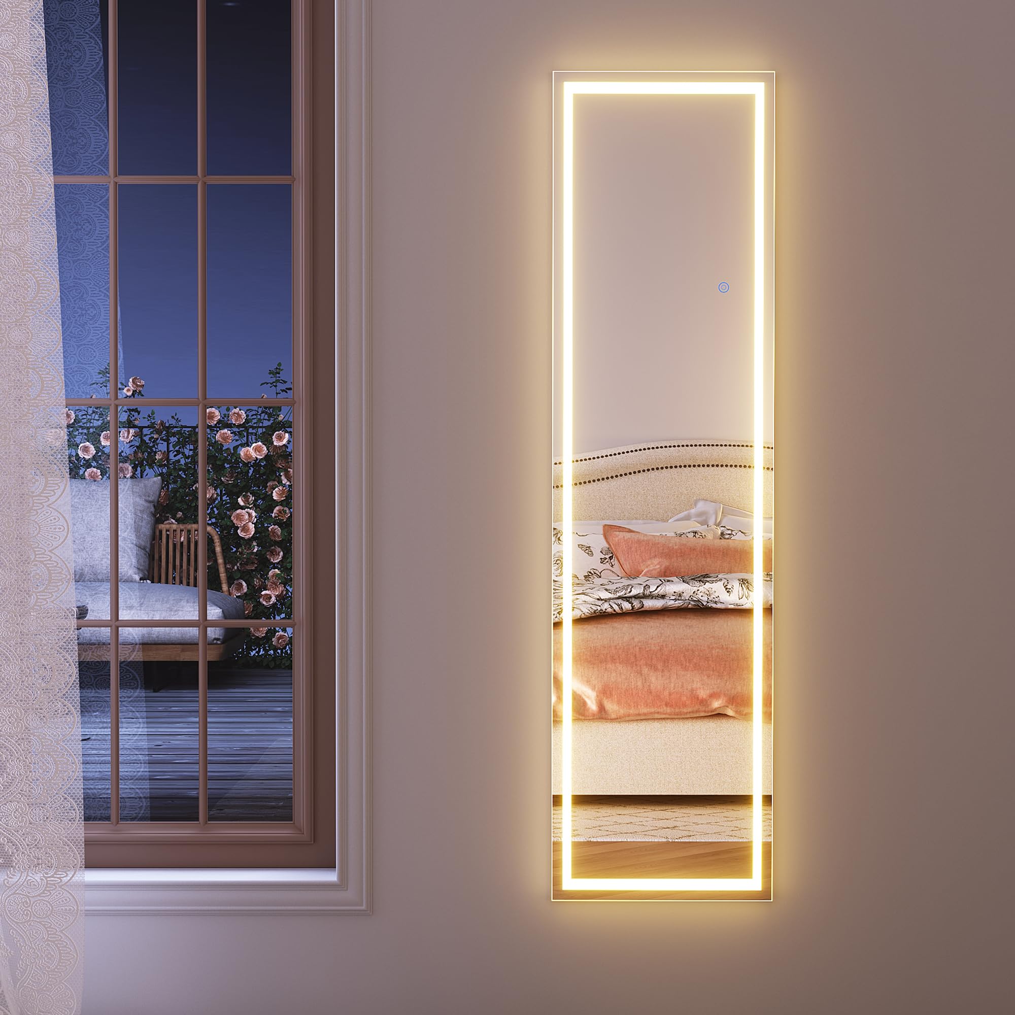 thumbnail: SONNI Staande LED Spiegel Met Verlichting – 160 X 60 Cm, 3 Kleuren Licht, Dimbaar, Met Stopcontact En Standaard