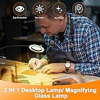 Vista 2 de 10X Magnifying Glass with Light and Timer, 2 in 1 Magnifying Desk Lamp, 3 Color Modes 10 Dimmable Brightness, Flexible Gooseneck Magnifier with