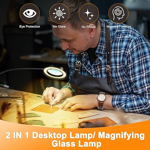 Miniatura 2 de Lupa 10X con luz y temporizador, lámpara de escritorio con aumento 2 en 1, 3 modos de color, 10 brillo regulable, lupa flexible de cuello de cisne