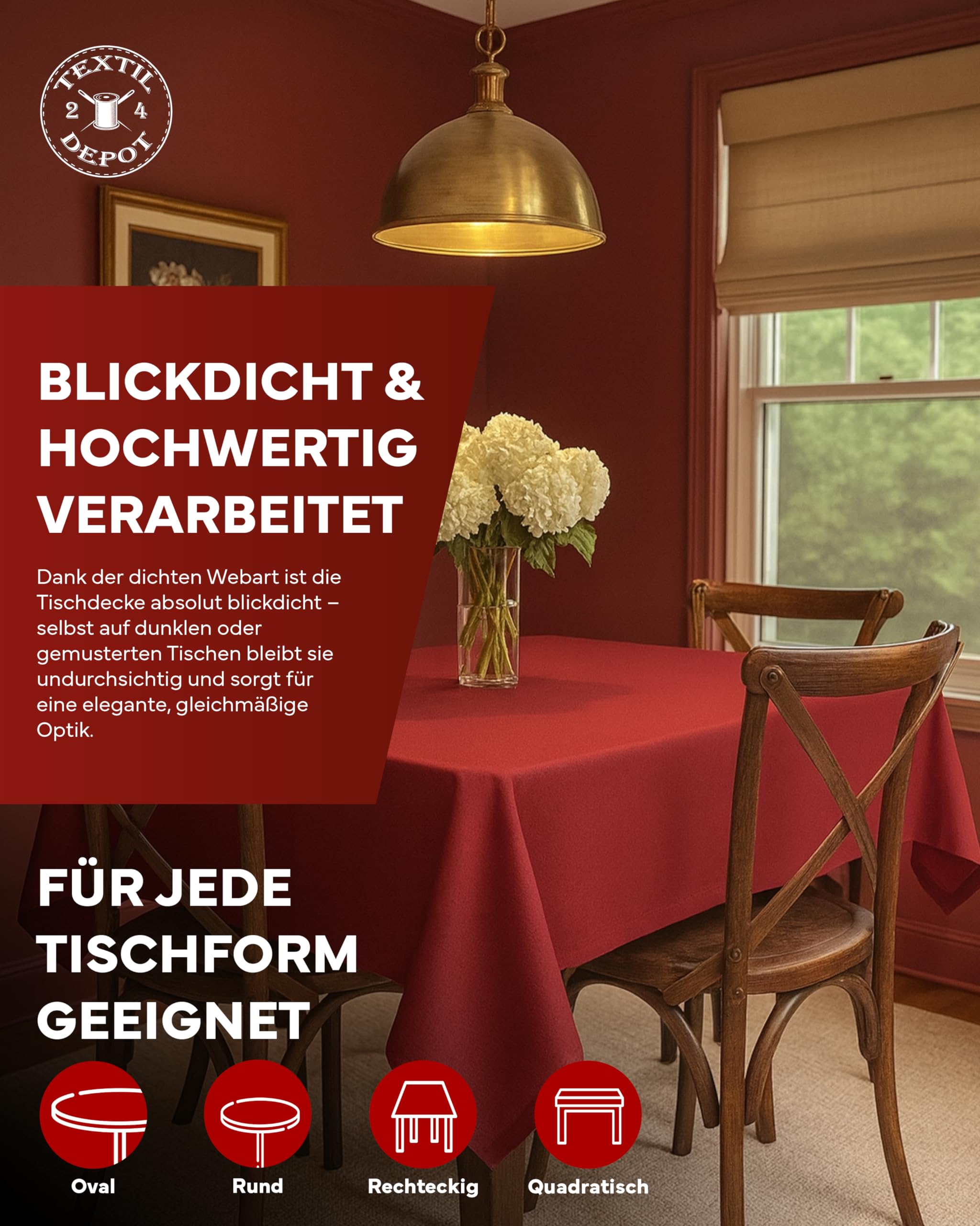 Nappe de Table de Jardin Aspect Lin - Effet Lotus - Anti-Taches - Infroissable - 220 cm - Ronde - Rouge