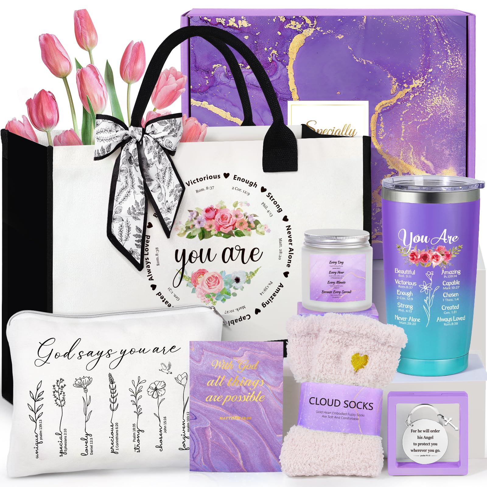 Christian Gifts for Women, Faith Based Gifts Religious Gifts for Women Catholic Christmas Gifts Birthday Gifts Inspirational Spiritual Bible Verse Gifts with Tote Bag for Mom Grandma