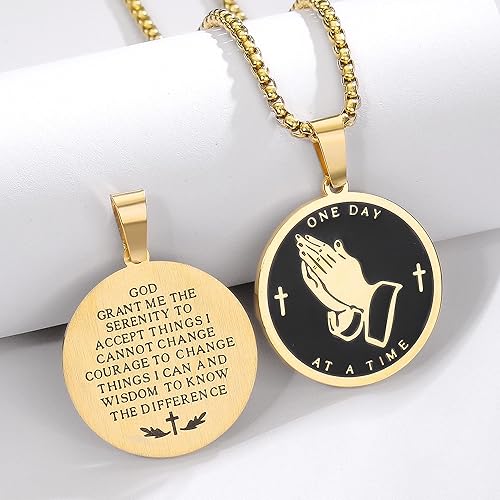 Miniatura 3 de Collar de oración de serenidad con manos en oración, colgante de moneda para hombres y mujeres, señores, oración, versículo bíblico, coraje,