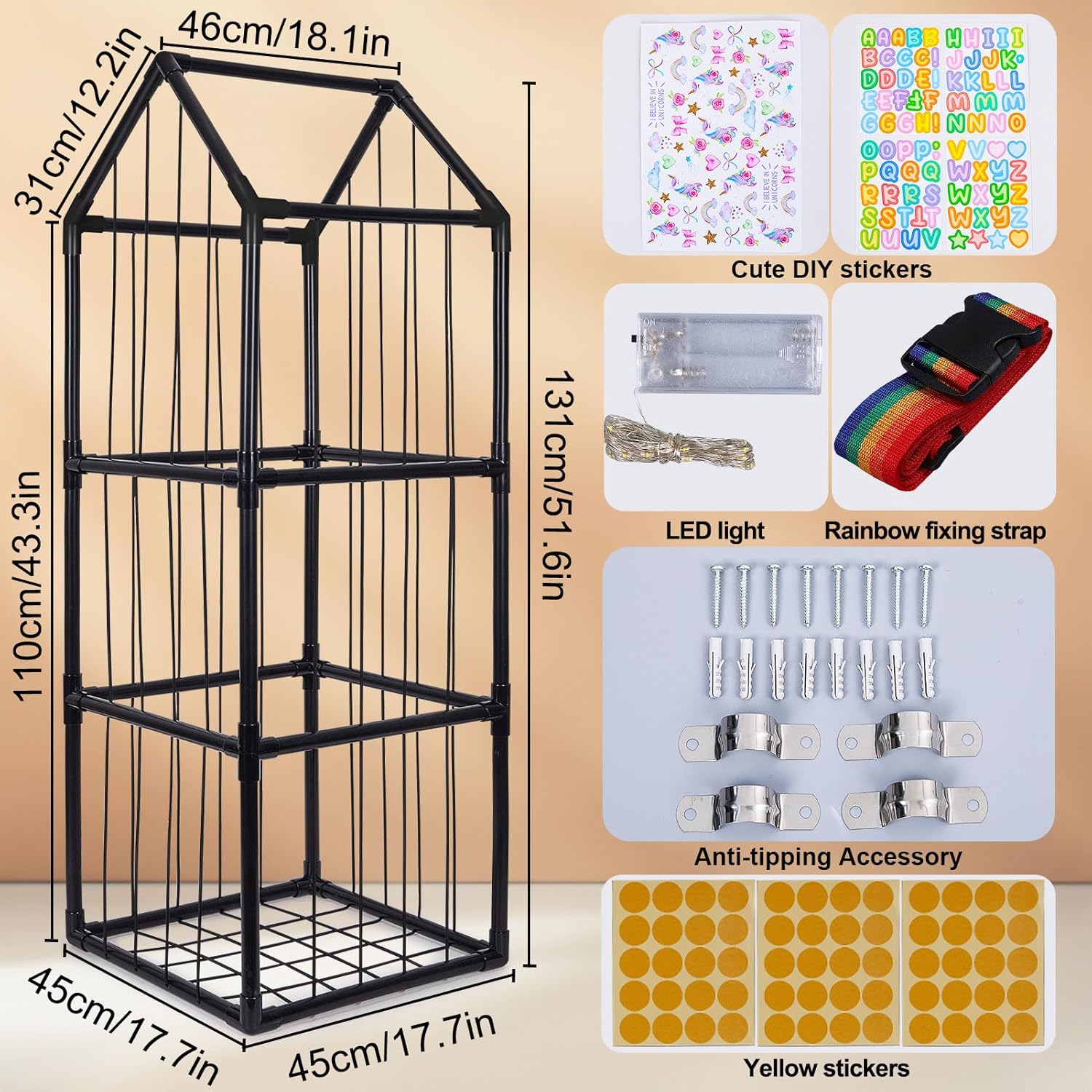 Stuffed Animals Storage Zoo Plushies Toy Storage Organizer Unicorn Castle PVC Stuffed Animals Holder Kids Toy Storage Playroom Nursery Storage Shelf | Zoo, Plushies, Shelf - Image 7