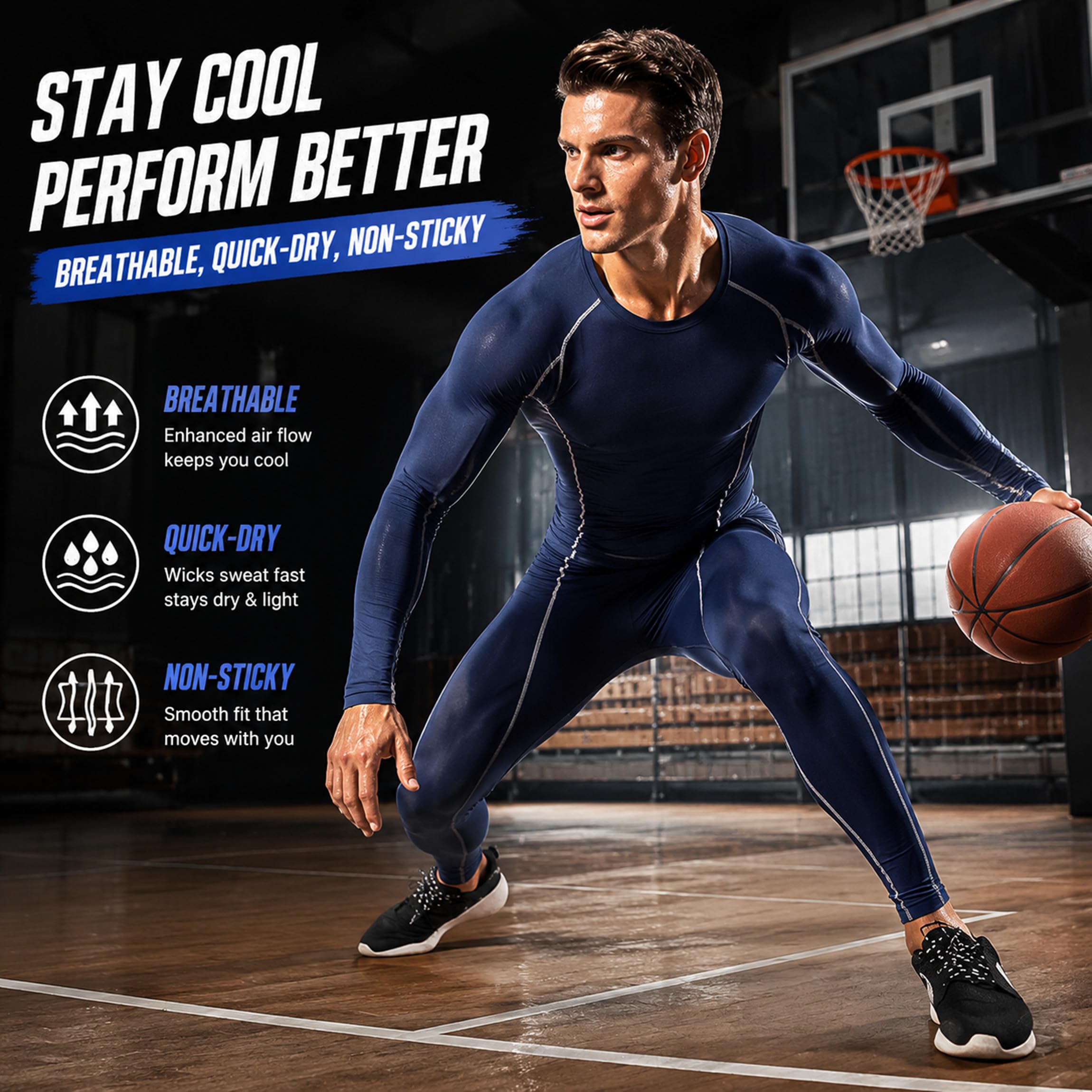 SANANG Homme Athletic à séchage Rapide Compression sous-Couche sous-Couche Haut T-Shirt à Manches Longues 3 Pack