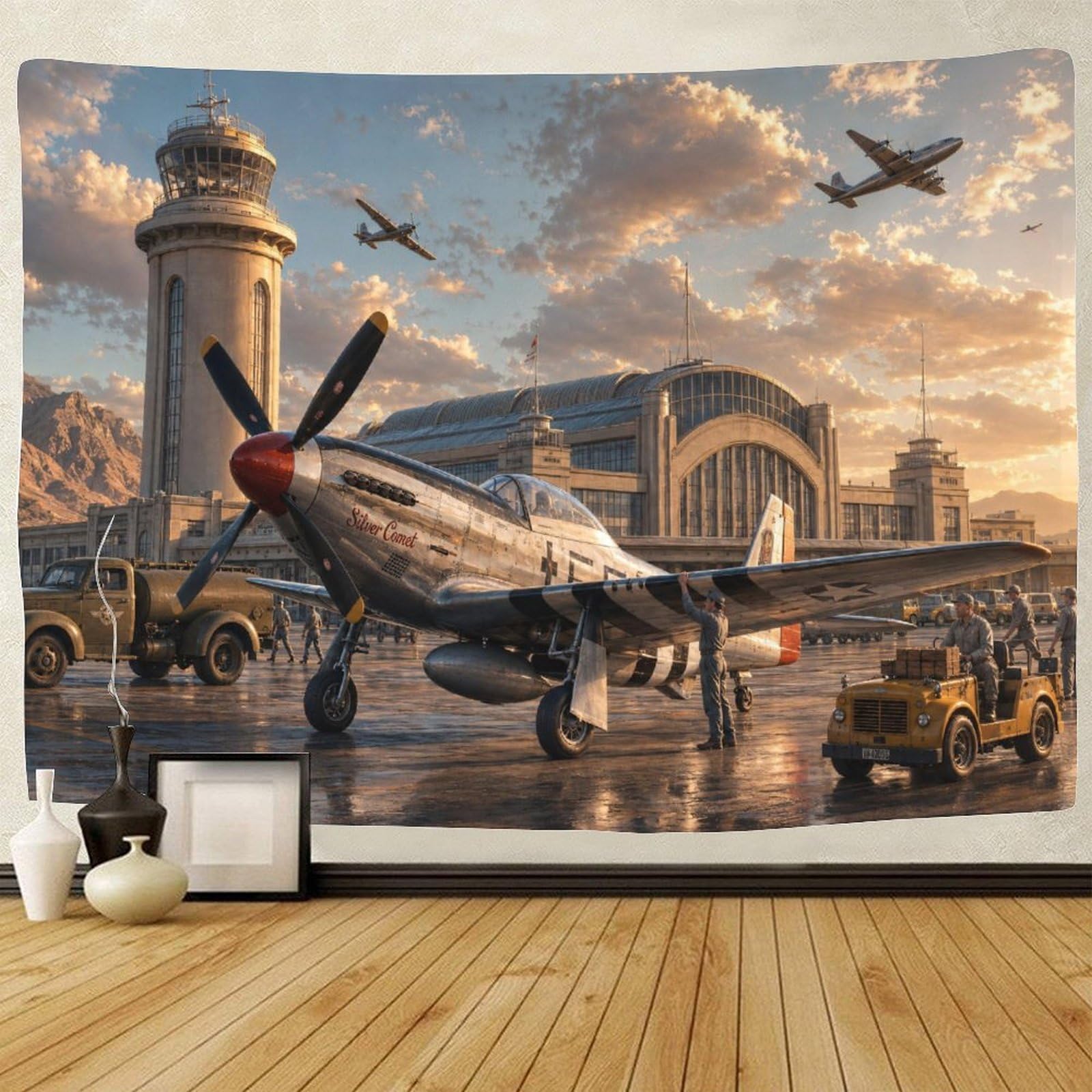ASDFGHJKLZA Vintage Fighter Jet 3D Print Wall Hanging Decor Tapestry Wall Art Decor Airplane Tapestries Poster Home Decoration Bedroom Dorm 70cmx100cm