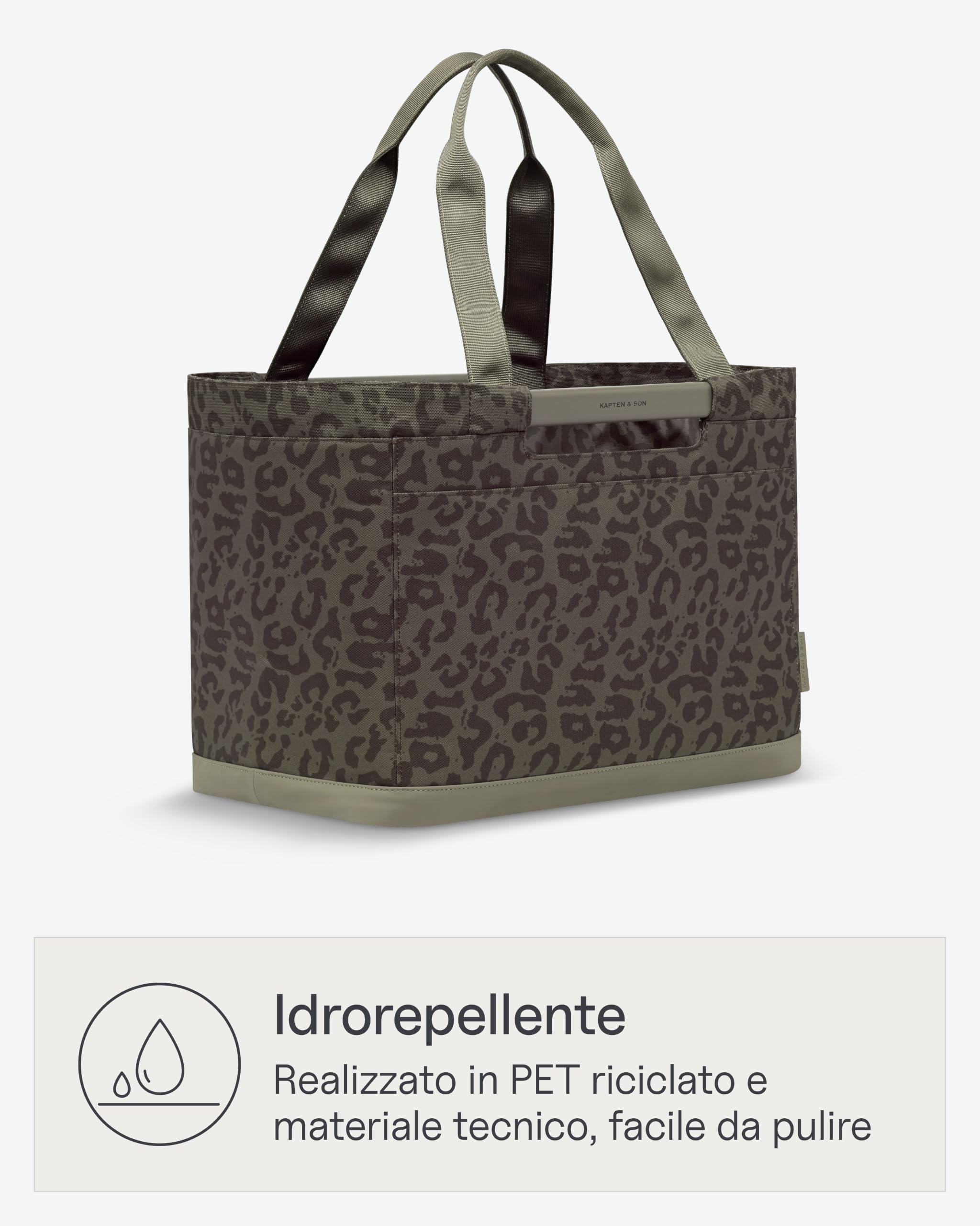 Kapten & Son Vaasa Borsa spesa pieghevole leo marrone 25 L | Cestino della spesa resistente | Chip per carrello della spesa e scomparto magnetico inclusi | Interno lavabile con un panno