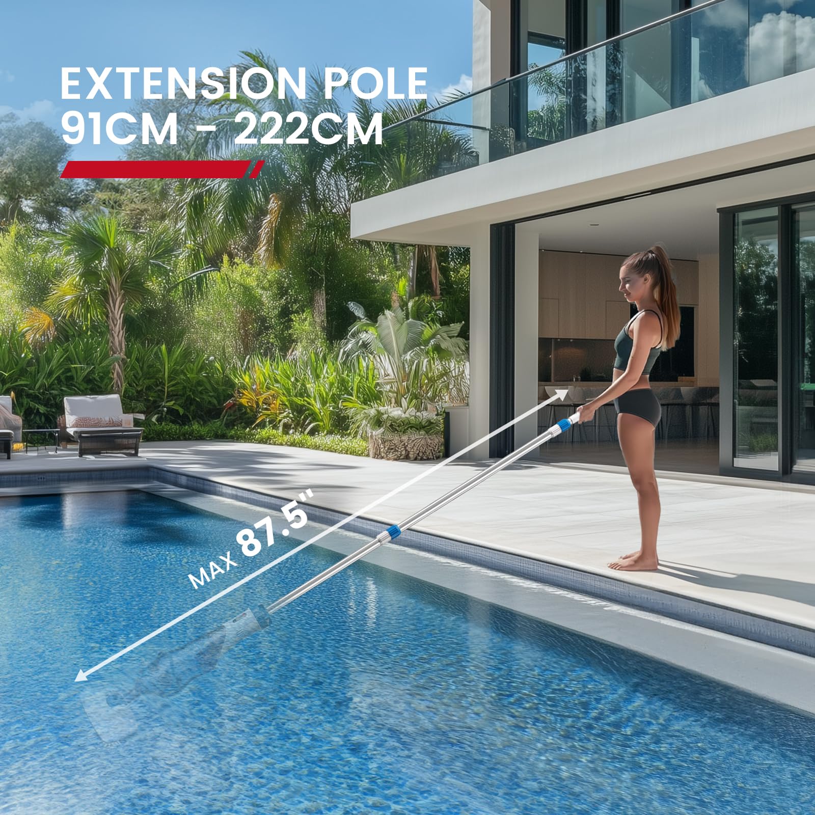 Enhulk Aspirateur de Piscine sans Fil, 60 mins de Autonomie, Longueur Extensible à 222cm, 4 Filtres, Débit d’Aspiration Jusqu’à 4200 L/H, Nettoyeur Électrique pour Piscines Hors-Sol/Spas, Bleu