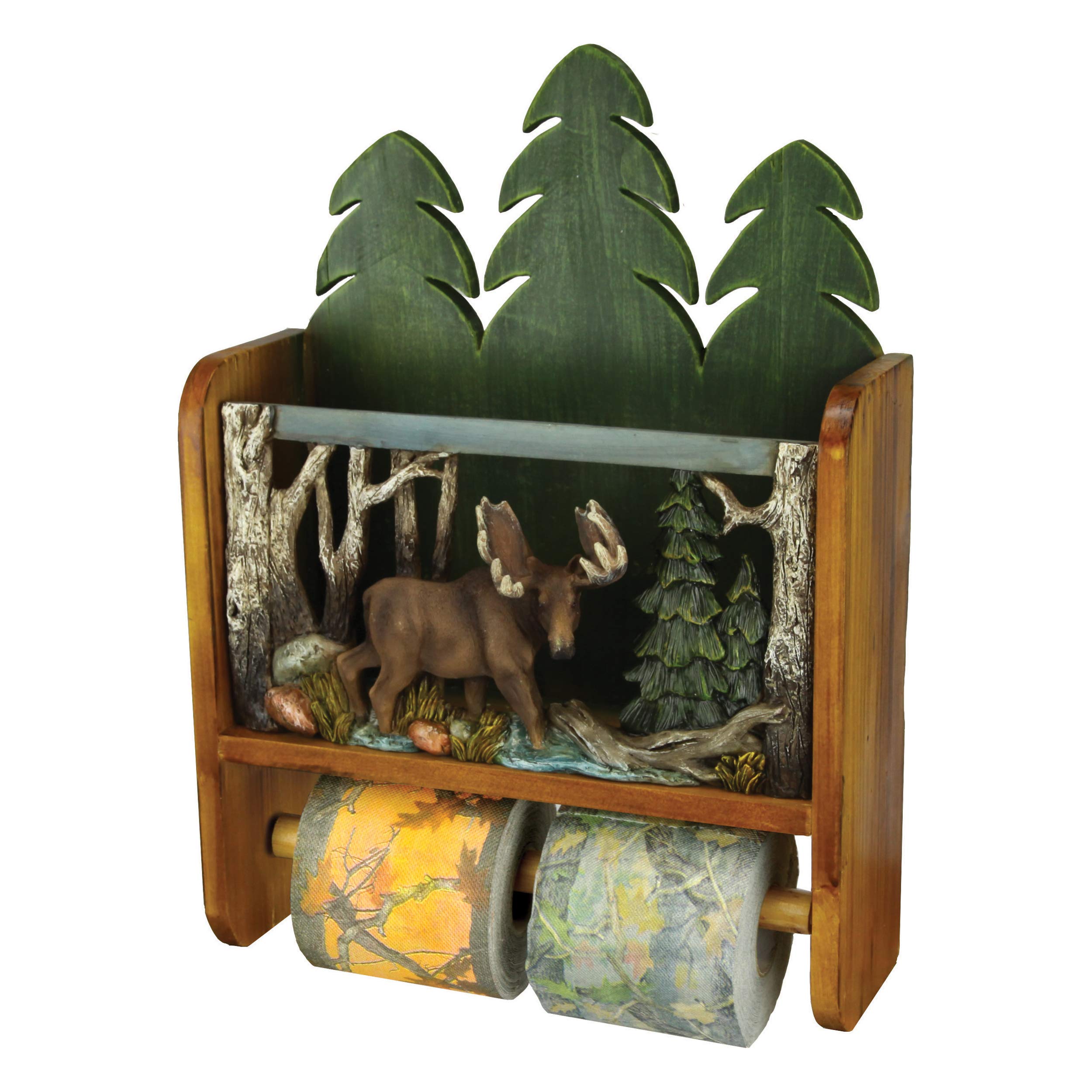 Rivers Edge Products Wood Magazine Rack and Toilet Paper Roll Holder Wall Mounted Storage Holds Two Standard TP
