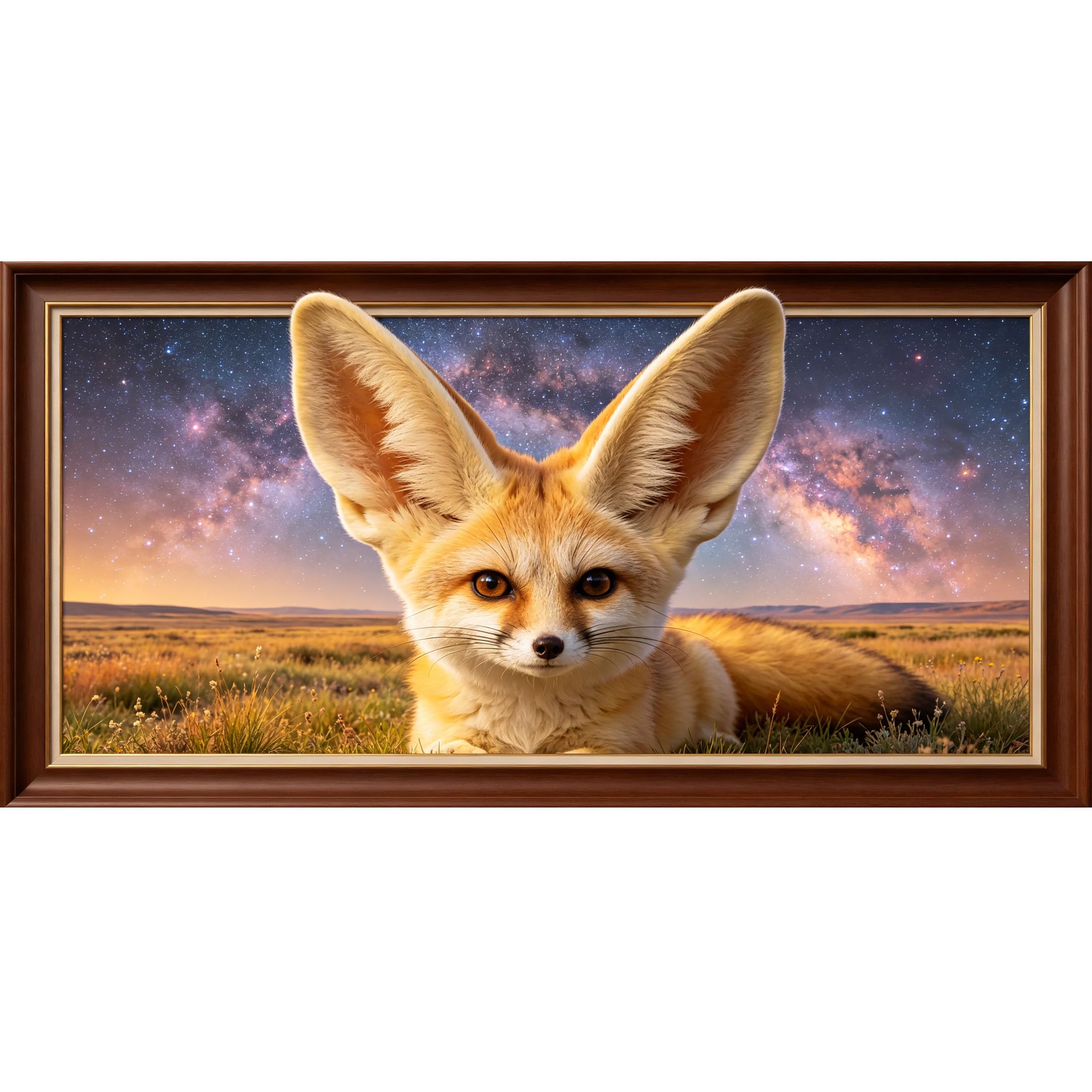 Agglomerix 3D Framed Wall Art Fennec Fox Desert Night Sky Stars Landscape Large Size Self-Adhesive Removable Wall Decor Prints Artwork for Living Room Bedroom Office