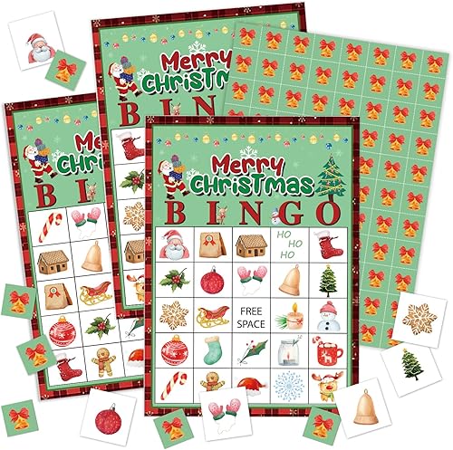 Miniatura 1 de Juego de tarjetas de bingo de Navidad, 24 jugadores, actividades de Navidad para fiestas familiares, kit de juego de bingo de 5 x 7 pulgadas, juego