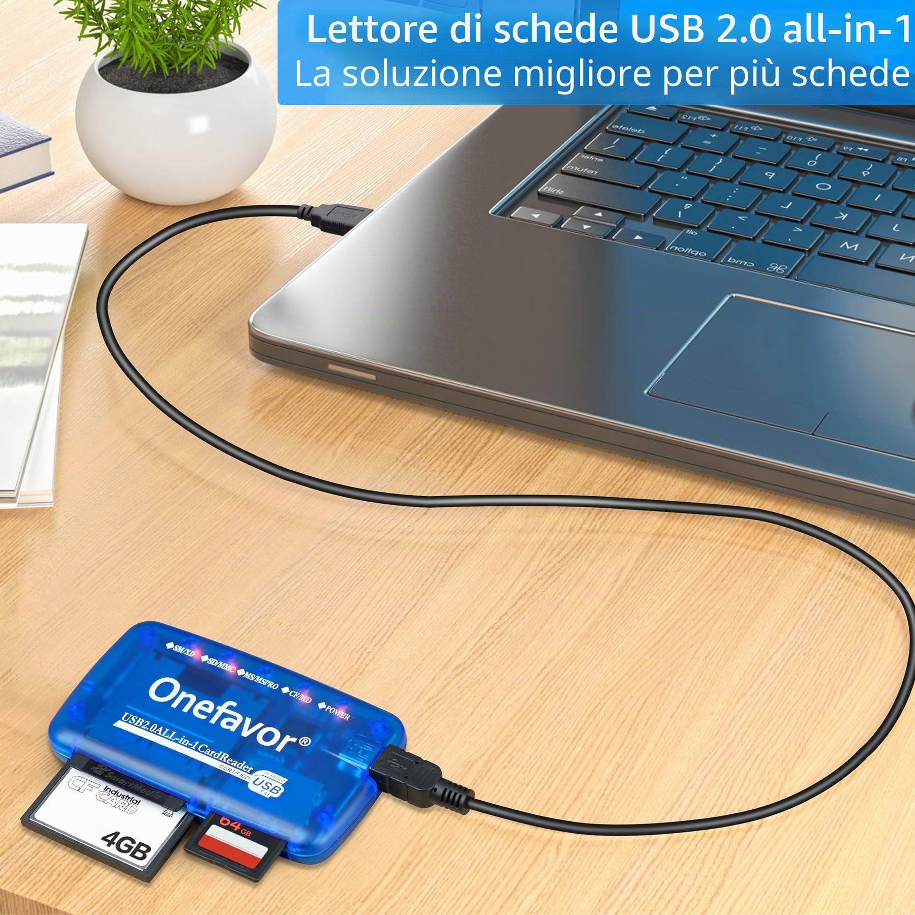 SmartMedia - Lettore di schede, lettore di schede, USB universale, adattatore multi-card slim hub per lettura Smart Media SD, XD, CF, MMC, MS Pro Duo, lettore di schede di memoria flash per