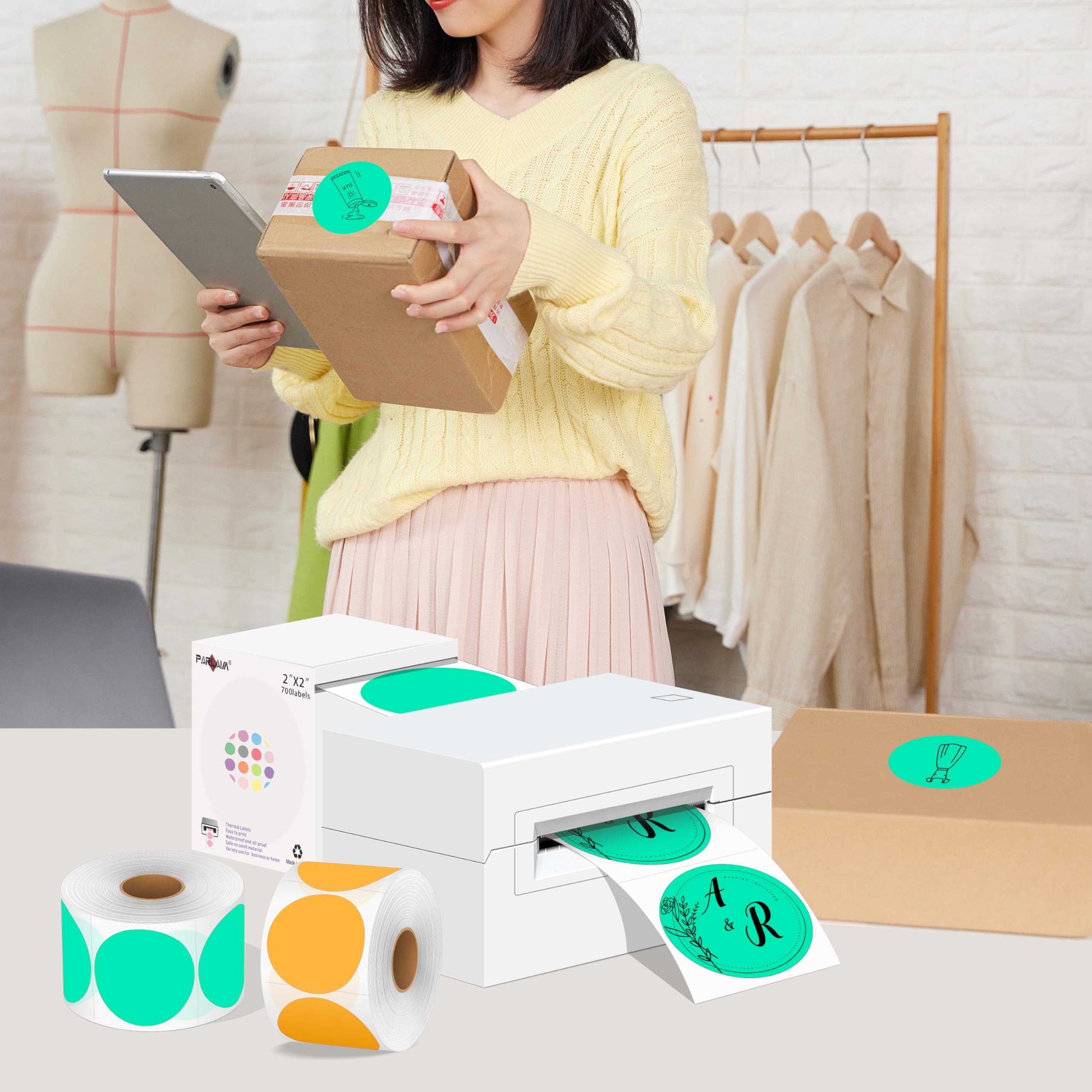 Arlaim 5,1 cm rundes Thermo-Etikett, Kreis-Aufkleber-Etiketten für Thermodrucker, selbstklebende runde Thermodirekt-Etiketten, 700 pro Rolle, Farbcode-Aufkleber für Büro und Geschäft (Aqua)