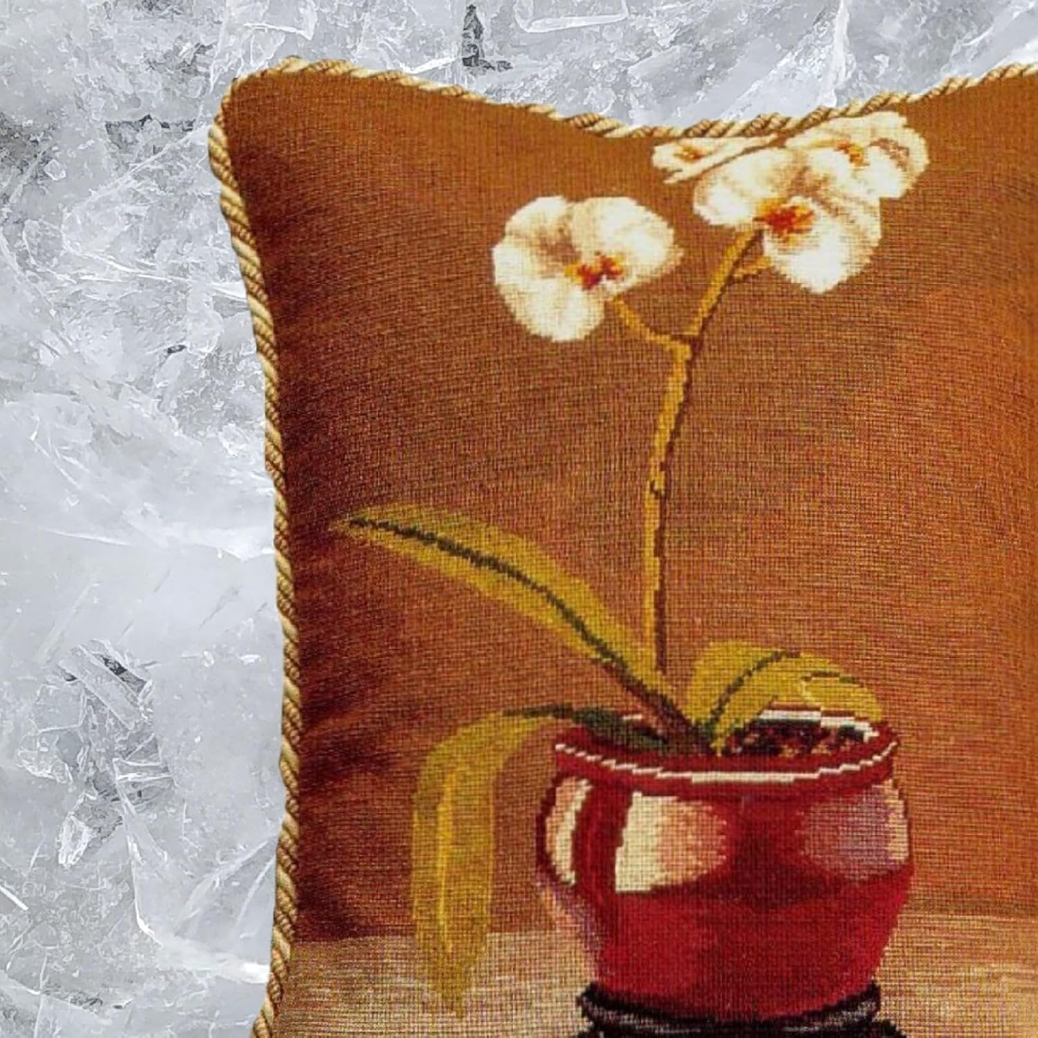 Handmade Wool Needlepoint Throw Pillow Cover 14x18 - Vintage French Country Decorative Cushion Cover for Couch, Bed, and Spring Home Deco