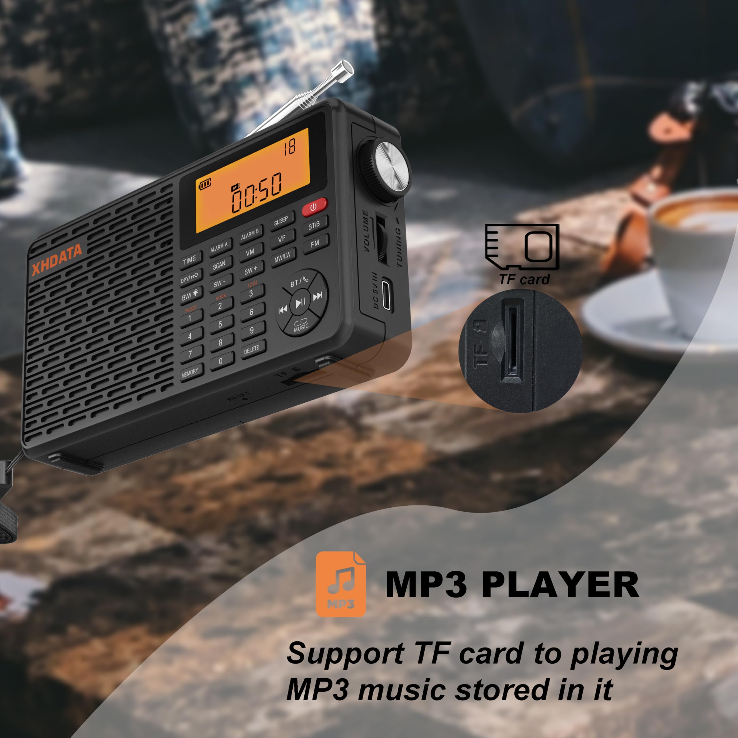 Radio portátil, Radios Digitales con Bluetooth, Radio FM Recargable USB-C, Reloj de Alarma Dual, Temporizador de Sueño, 400 Preajustes, Soporta Micro SD para Música, XHDATA D-109 para Casa, Viajes