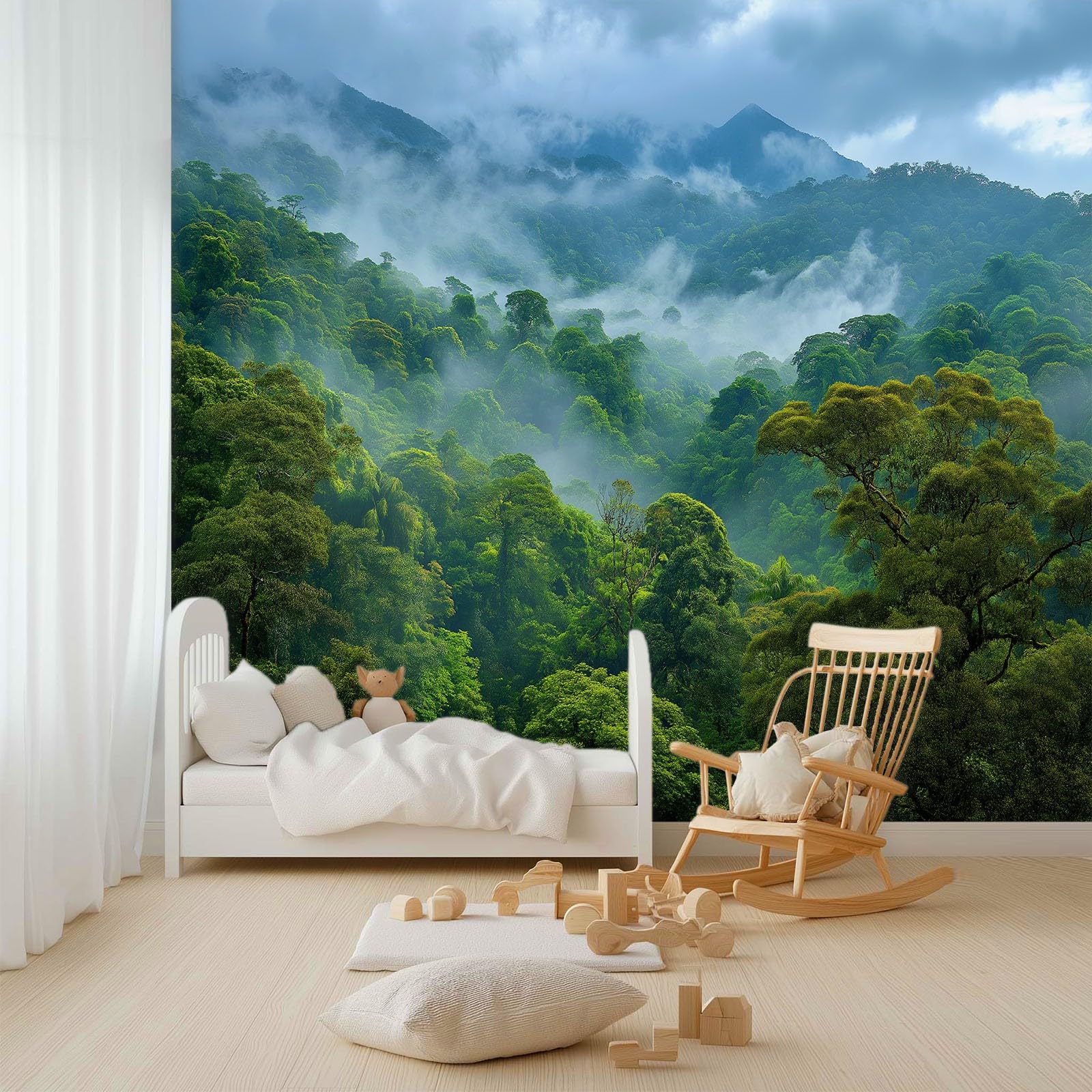 Générique Panoramiczna tapeta natura realistyczna dżungla mgła góry 250 x 175 cm, gobelin ścienny z włókniny szałwiowej 3D, gigantyczny plakat do salonu, sypialni i biura