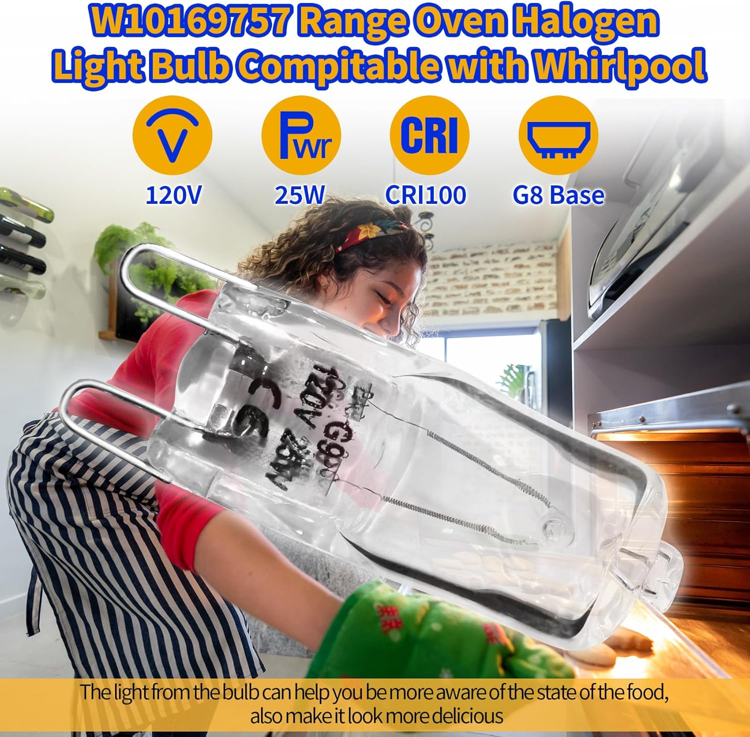 WPW10169757 Wall Oven Light Bulb 120V 25W G9 Replacement Compatible with Whirlpool KEBK101SSS02 GBS309PVB02 kebs207sss04 JGRP636HM01, W10169757 Range Oven Halogen Light Bulb, Stove Bulb-Llight