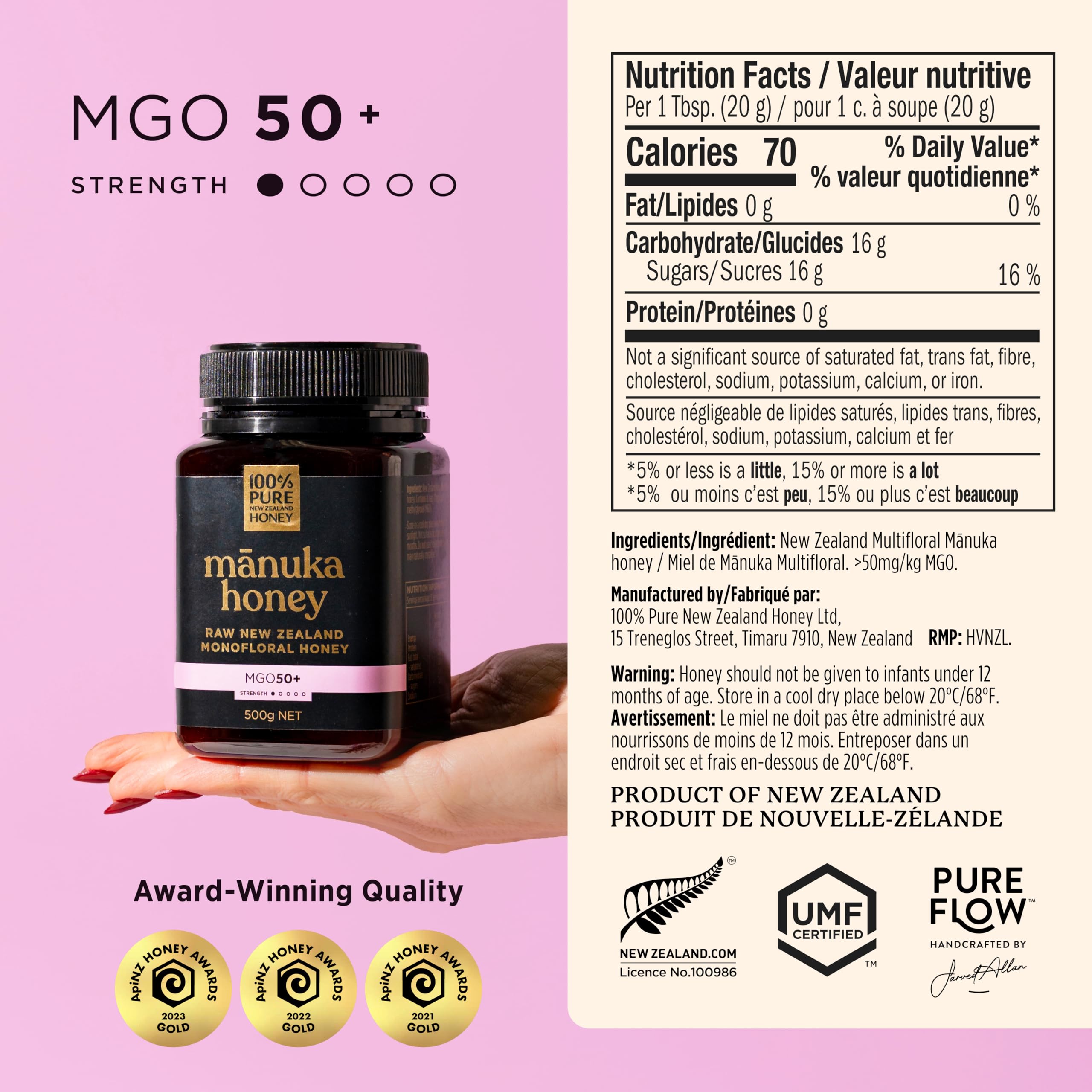 100% Pure New Zealand Honey - MGO 50+ Multifloral Mānuka Honey