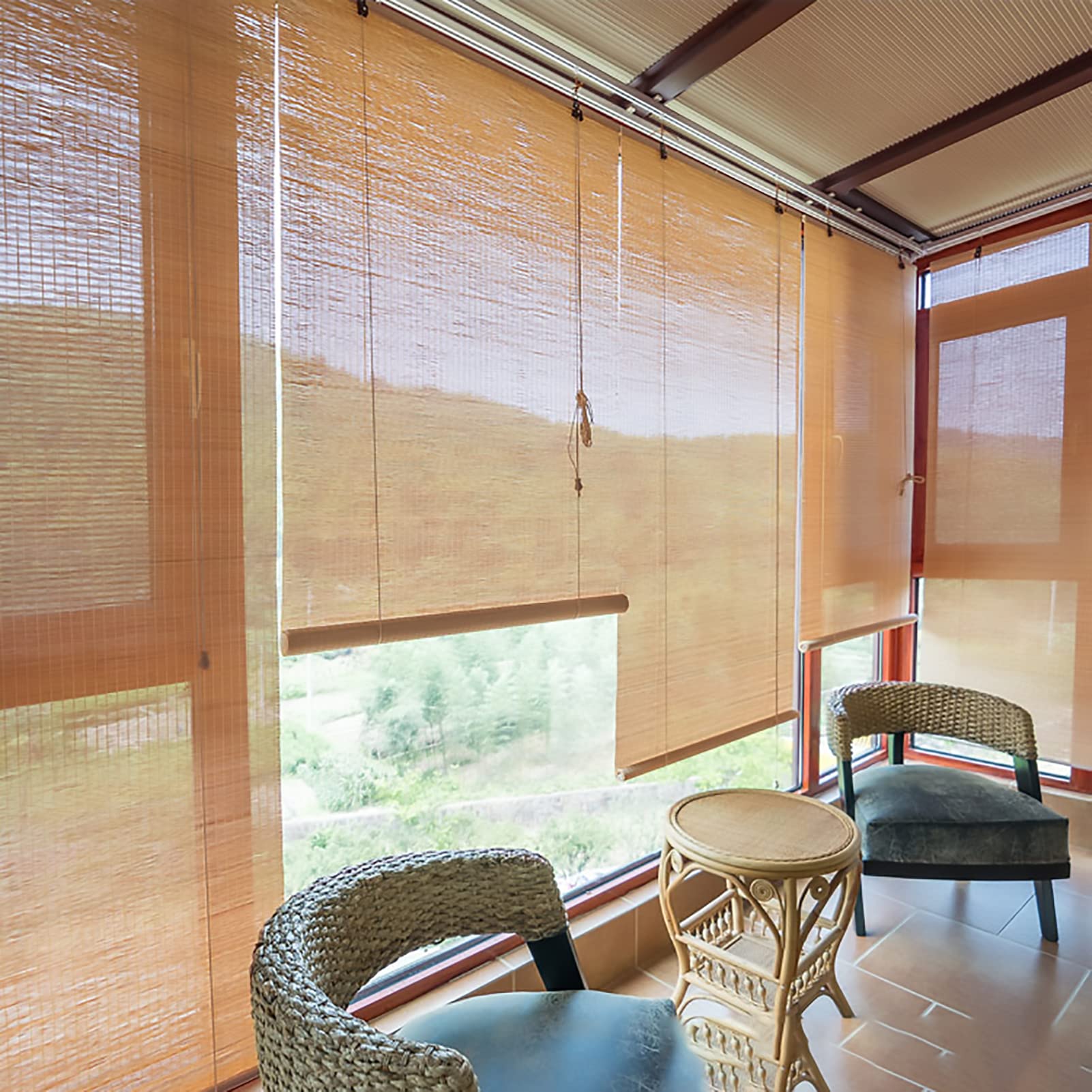 Bambusrollo für Türen und Fenster, Büro Seitenzug Fensterrollo,70% Blickdicht Sichtschutz Sonnenschutz Anti-UV,Für Fenster und Türen
