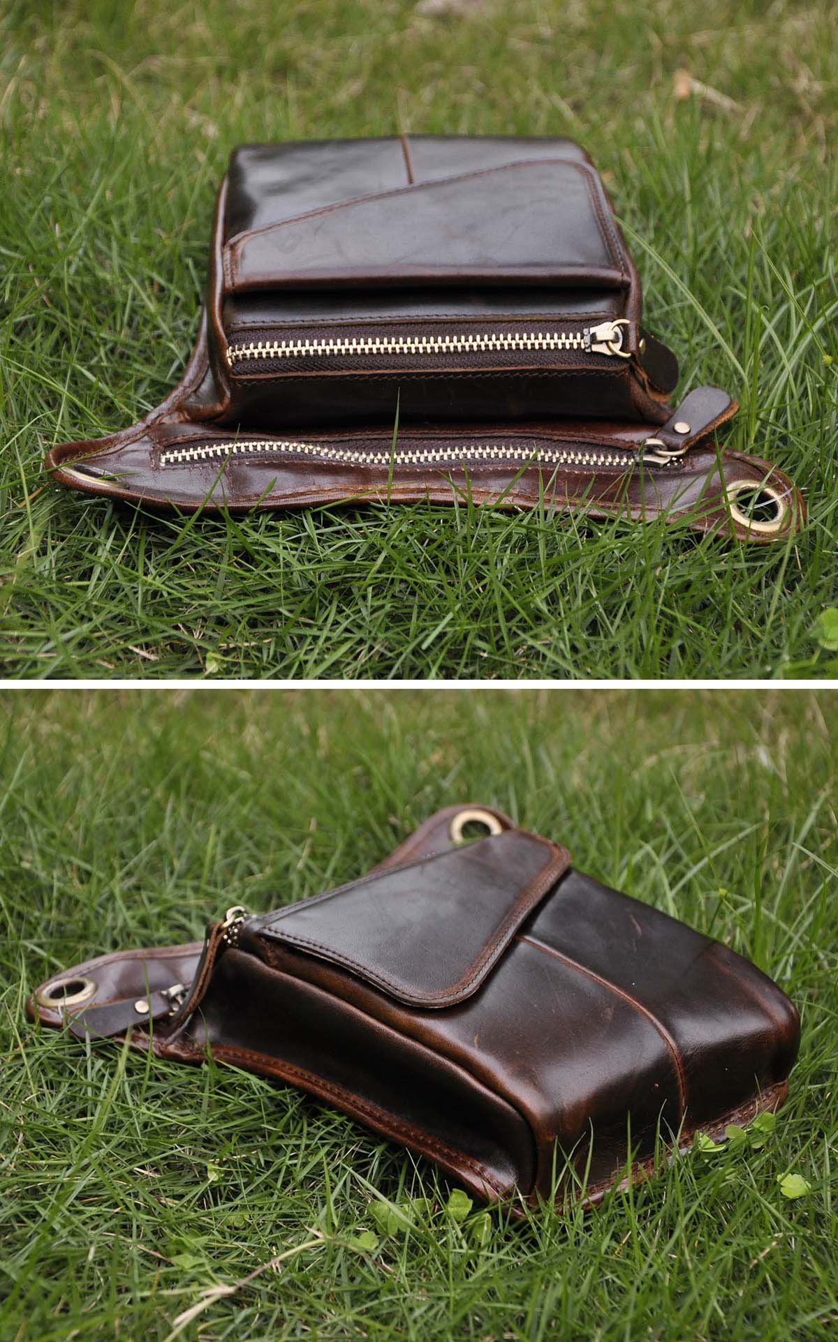 Le'aokuu Hombres Cuero Genuino Bolso Cintura Bolsa de Cuero Gota Pierna Bolsa para Hombres Bolso Multifuncional Militar Táctico Moto Bicicleta Senderismo Deportes Camping Montar 211-3 Café