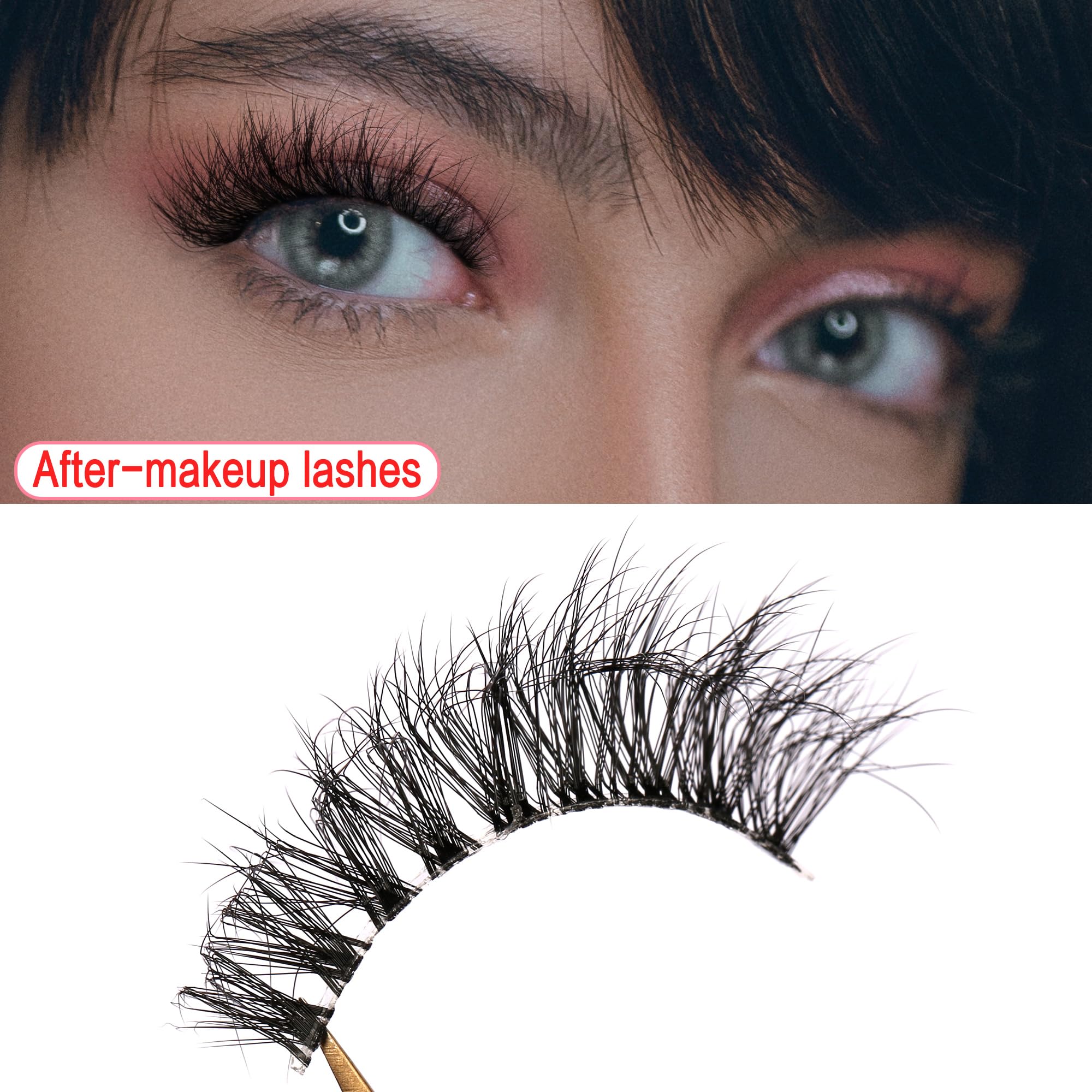 Himorell Wispy False Eyelashes - Thinner Band, 6D Volume, Cat Eye, Natural Look, Flared Eyelashes - Soft Fluffy Lashes, 7 works - Image 2
