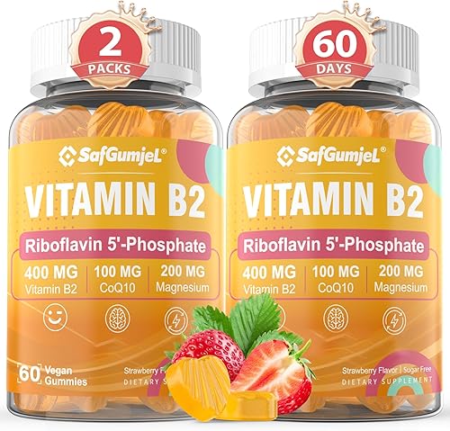 Gomitas de vitamina B2  Riboflavina 400 mg para adultos y niños  con magnesio y CoQ10 para energía y alivio de la migraña  Vitamina B2 VIT B sin