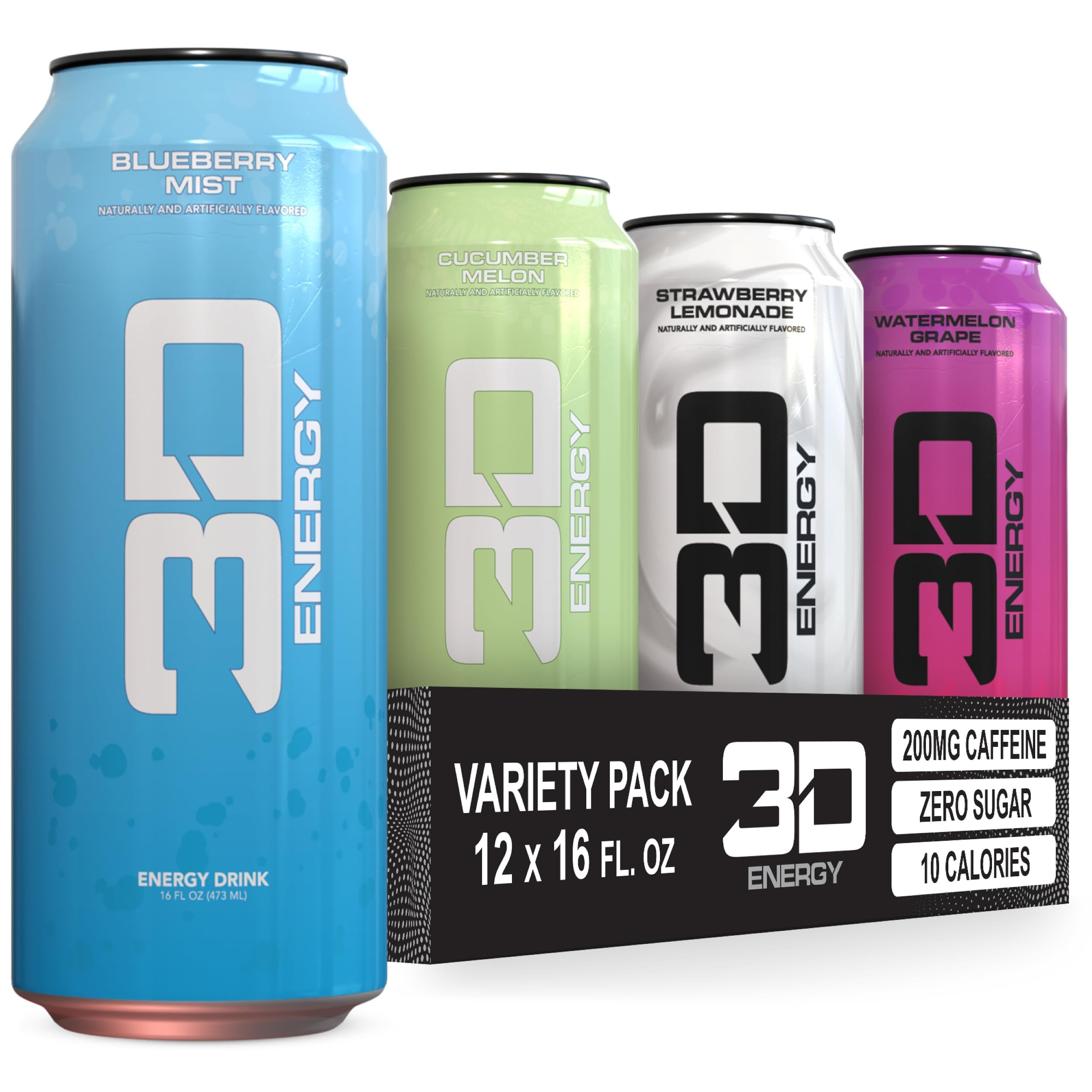 Amazon.com : 3D Sugar-Free Energy Drinks, Variety Pack - Clean Energy Drink  with 200mg Caffeine, Taurine & L-Carnitine