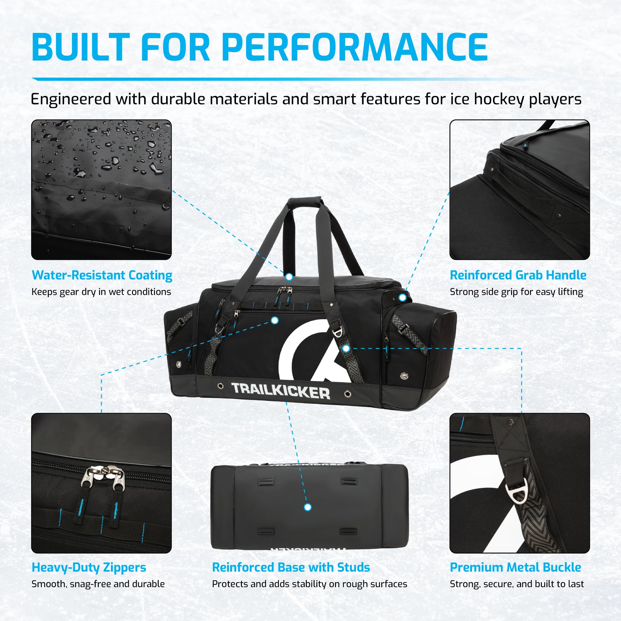 Borsa per attrezzatura da hockey di alta qualità, grande capacità, design traspirante, con sacco per casco, portabottiglie e coperture per le lame, 102 x 40 x 40 cm