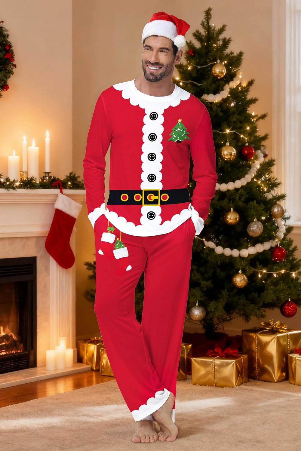 Men Christmas Pajama Set Pjs Long Sleeve Sleepwear Xmas Holiday Lounge Sets