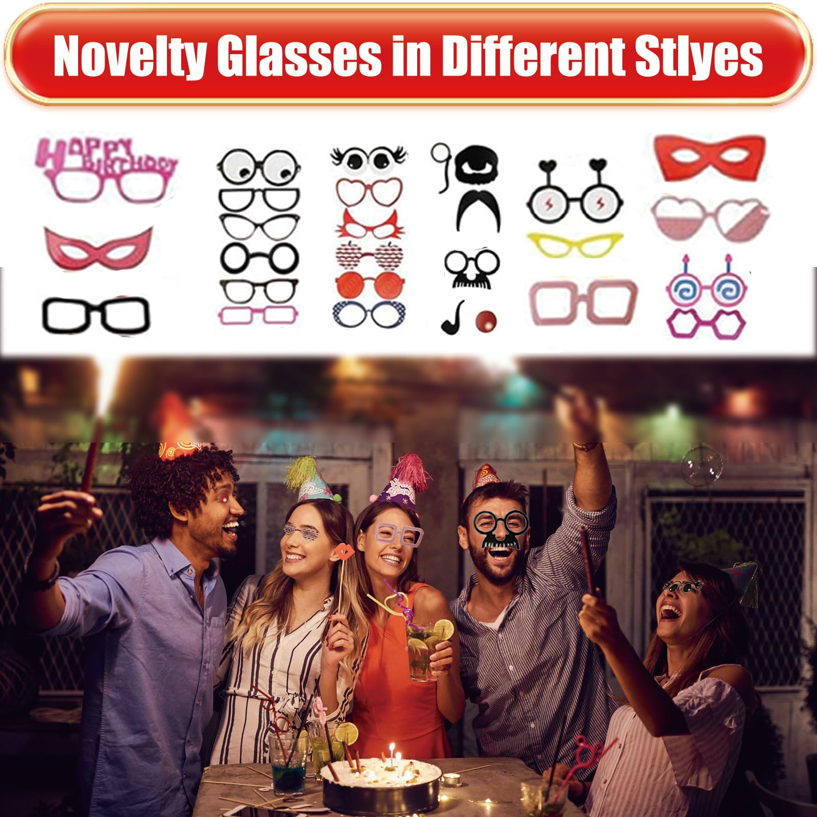 147pcs Accessoires De Cabine Photo,Kit de 147 Accessoires de Fête néon,chapeaux néon, perruques métallisées,lunettes d'obturation, boa colorés, accessoires de photomaton pour mariage, Halloween, Noël