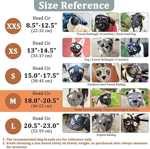 Miniatura 8 de Mayerzon Bozal corto para perro, bozal de bulldog francés con diseño de lengua para evitar comer mordeduras y lamer, bozal de malla para perro Shih