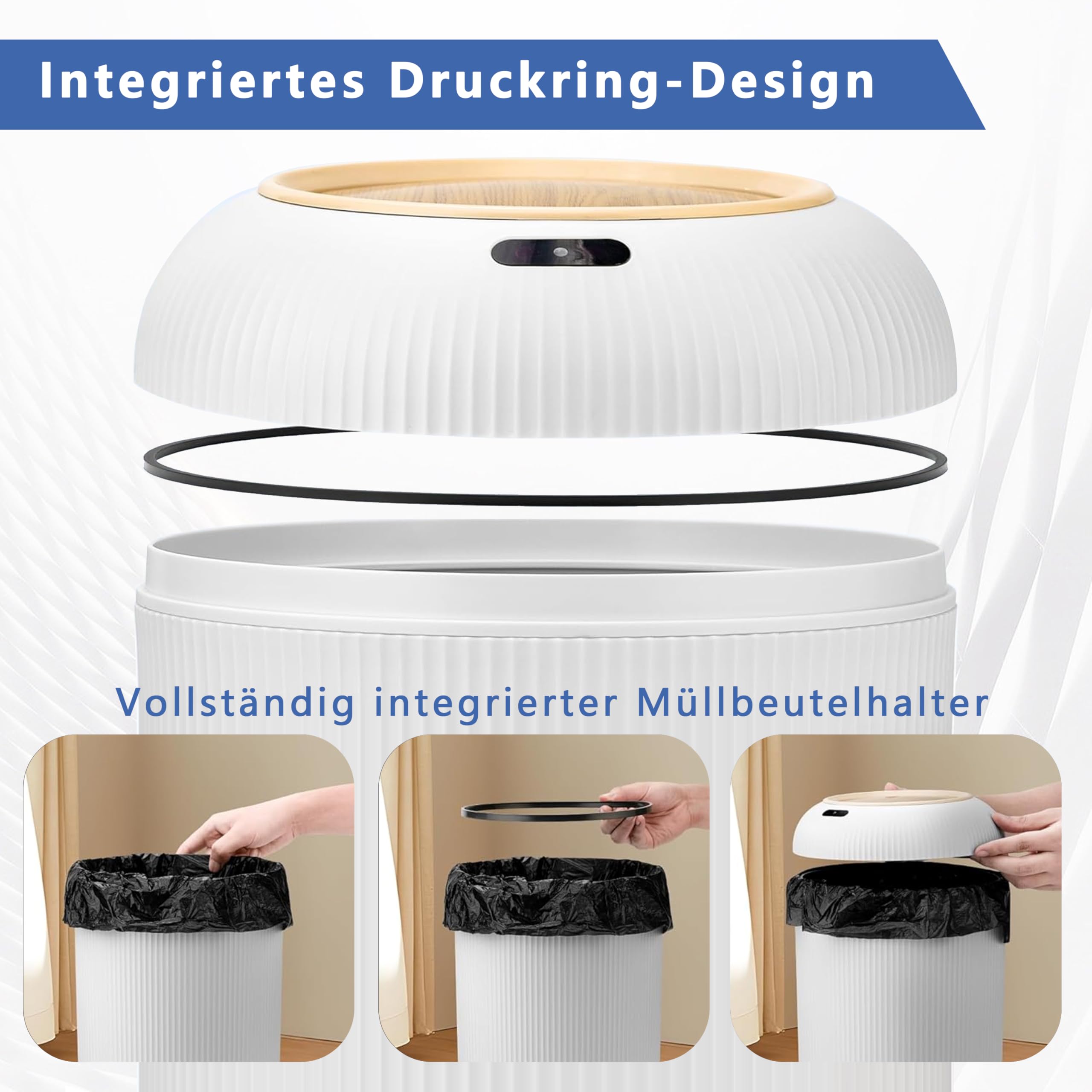 sapisecret Set van 2 automatische sensor-vuilnisemmer, 12 l 10 l elektrische vuilnisemmer met infraroodsensor en deksel, voor badkamer, toilet, keuken, kantoor, waterdicht, geurloos, wit