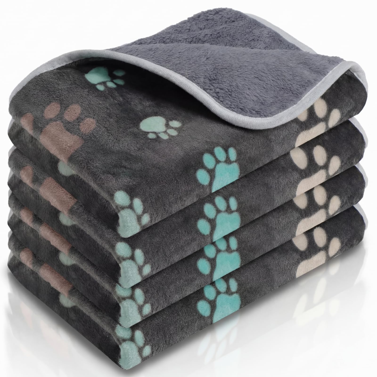 Panelee 4pcs Washable Pads Waterproof Dog Blanket Cat Bed Sofa Protector Soft Blanket Plush Reversible Throw Blanket Paw Pattern Warm for Small Dogs (