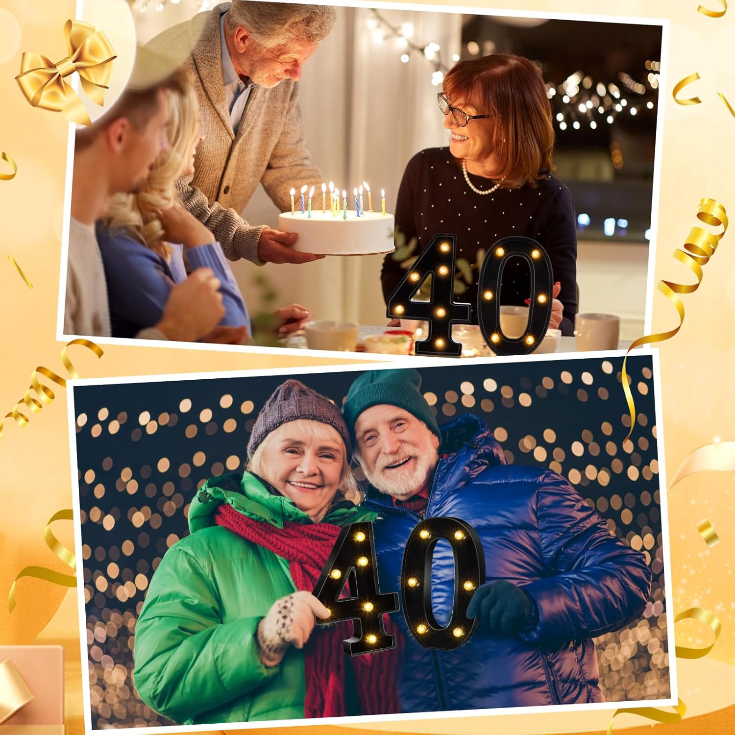 8.46 Inch LED Light up Numbers Decorative Glitter Black Marquee Light Sign for Birthday Party Numbers Decor Gift for Women Men Wedding Anniversary Backdrop Decoration Battery(Number 40) - Image 6