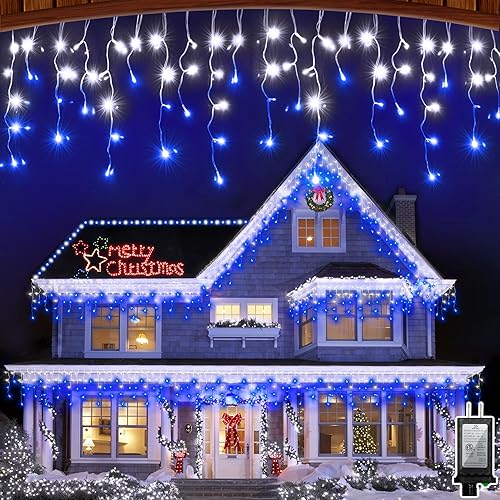 Miniatura 16 de 810 luces LED de Navidad para exteriores de 82 pies con 180 gotas, decoraciones de Navidad, luces colgantes de 12 modos, luces regulables para