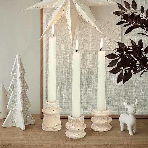 Miniatura 4 de Vixdonos Natural Stone Candle Holder Set of 3 Taper Candle Candlestick Mantle Candle Stand for Home Decor,Wedding,Party and Table Centerpieces(White)