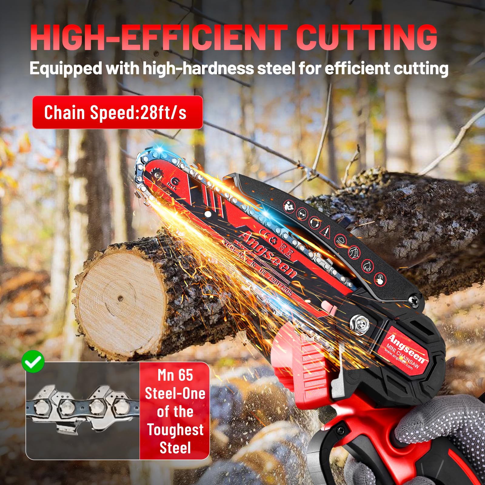 Mini Chainsaw Cordless 6 Inch, Electric Chainsaw with 2 Battery and 850W Motor, Small Battery Chainsaw with 2 Chains and Safety Lock, Light Weight Handheld Chainsaw for Wood Cutting Tree Trimming — view 5