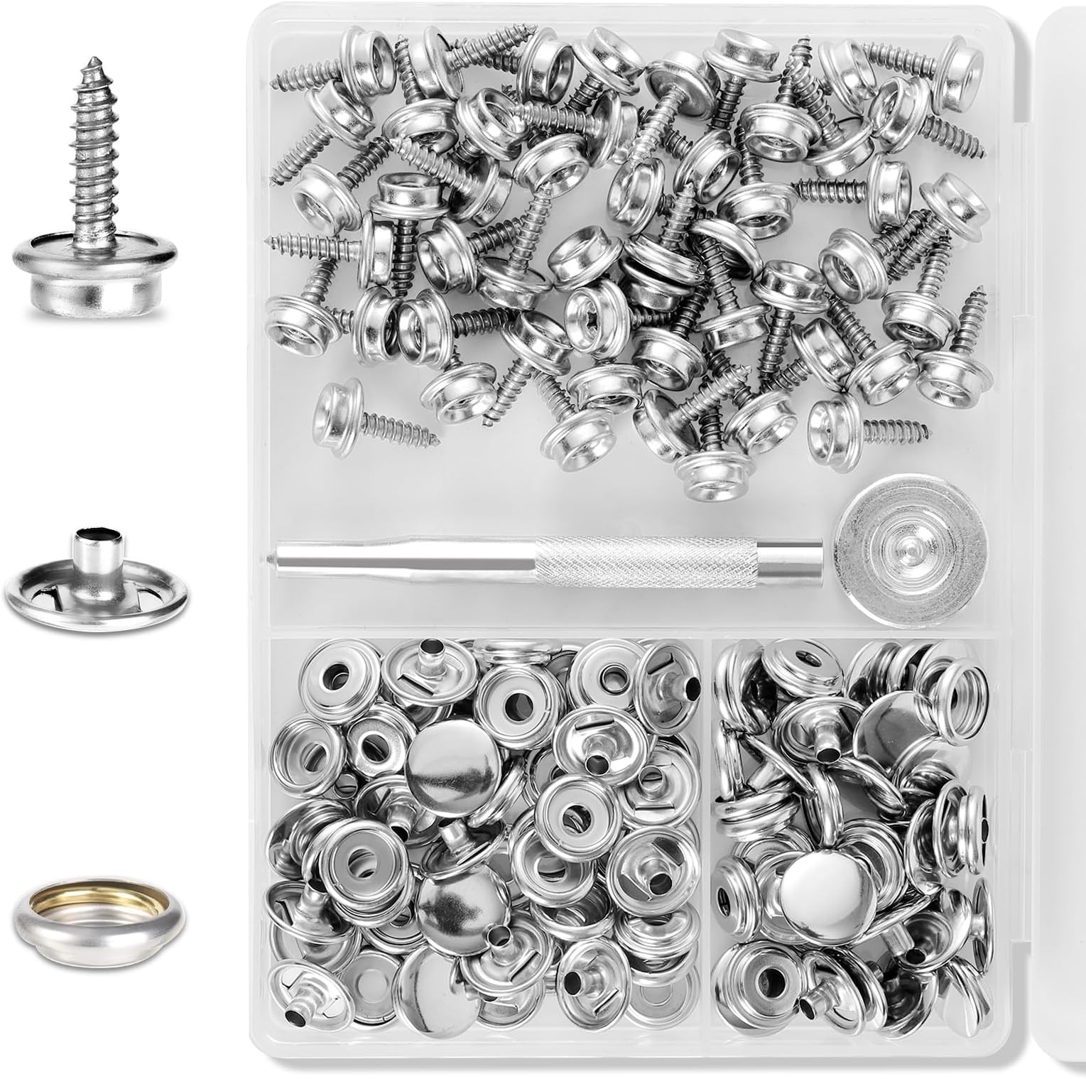 150PCS ATQYZLM Professional Canvas Snap Kit Tool，Canvas Snaps and Fasteners Marine Stainless, Quality 3/8" Socket Replacement Boat Cover Snaps for Boat Cover and Fabric with 2 PCS Setting Tool（150pcs）