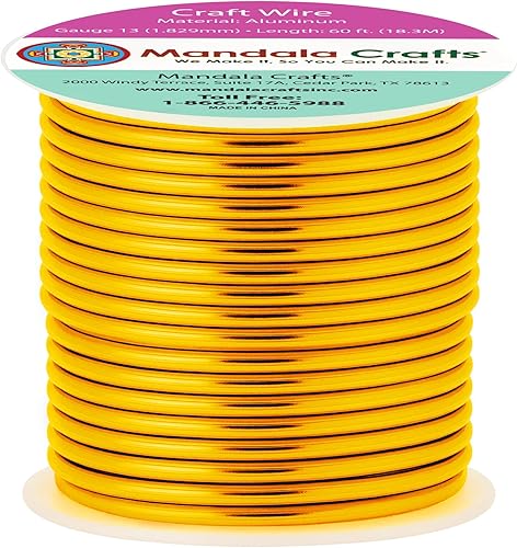Vista 248 de Mandala Crafts - Alambre de aluminio anodizado de calibre 14 para hacer joyas - 18.29 m de alambre flexible de color oro claro - Flexible
