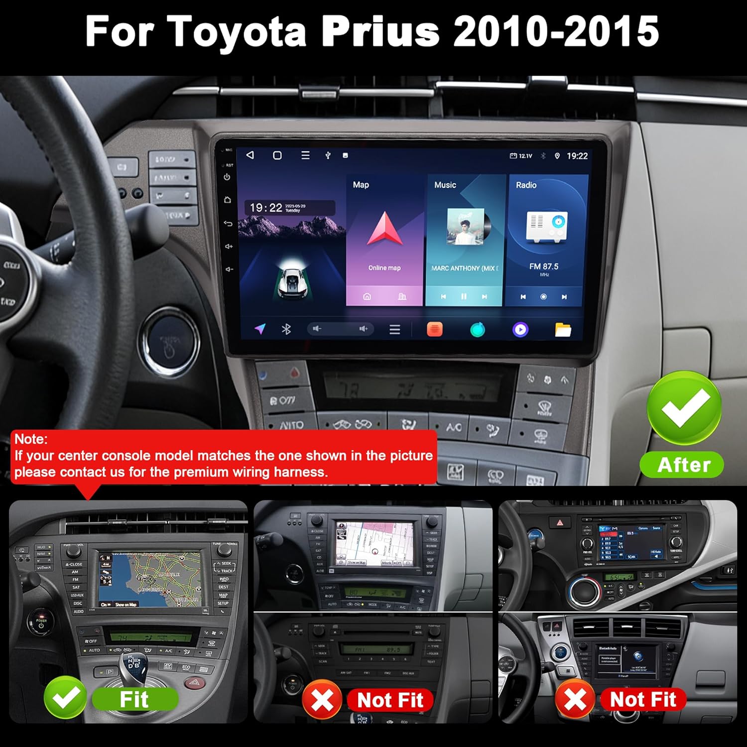 Android 15 Car Radio for Toyota Prius 2010-2015: 10'' 4GB+64GB Car Stereo Upgrade Wireless CarPlay & Android Auto with WiFi 6, Bluetooth, GPS Navigation, FM Radio, EQ, SWC, 1080P Backup Camera